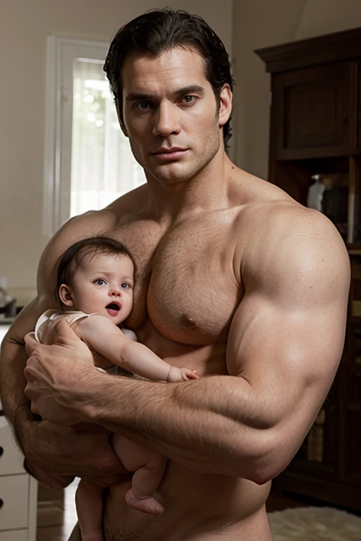 HenryCavill, desnudo. sudoroso. musculos grandes, breastfeeding a naked toddler.