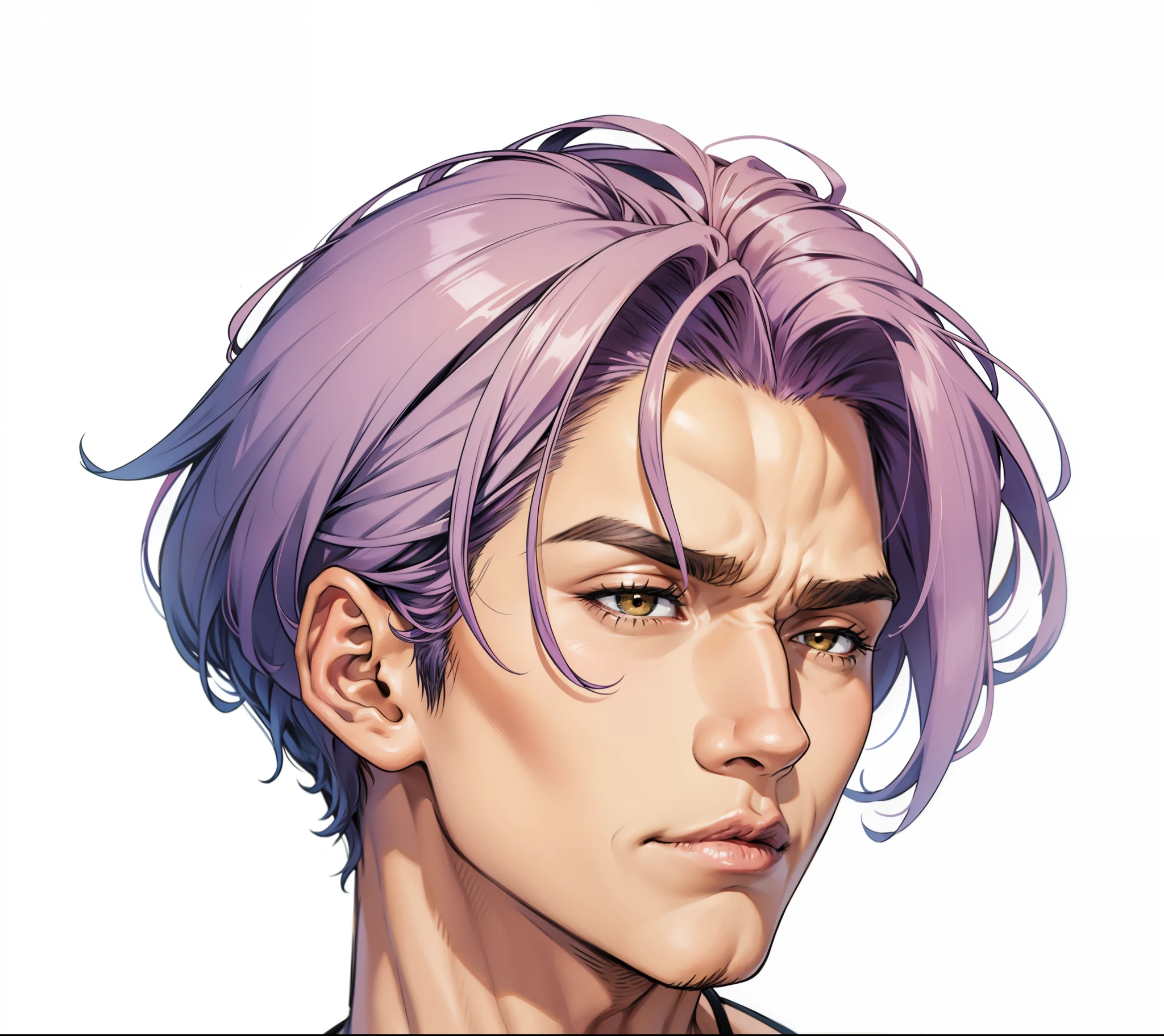 1 homen, Trunks, extremamente realista, muito bonito, musculoso, regata preta, black pants, botas amarela, cabelo roxo, cabelo realista, liso, Fitness