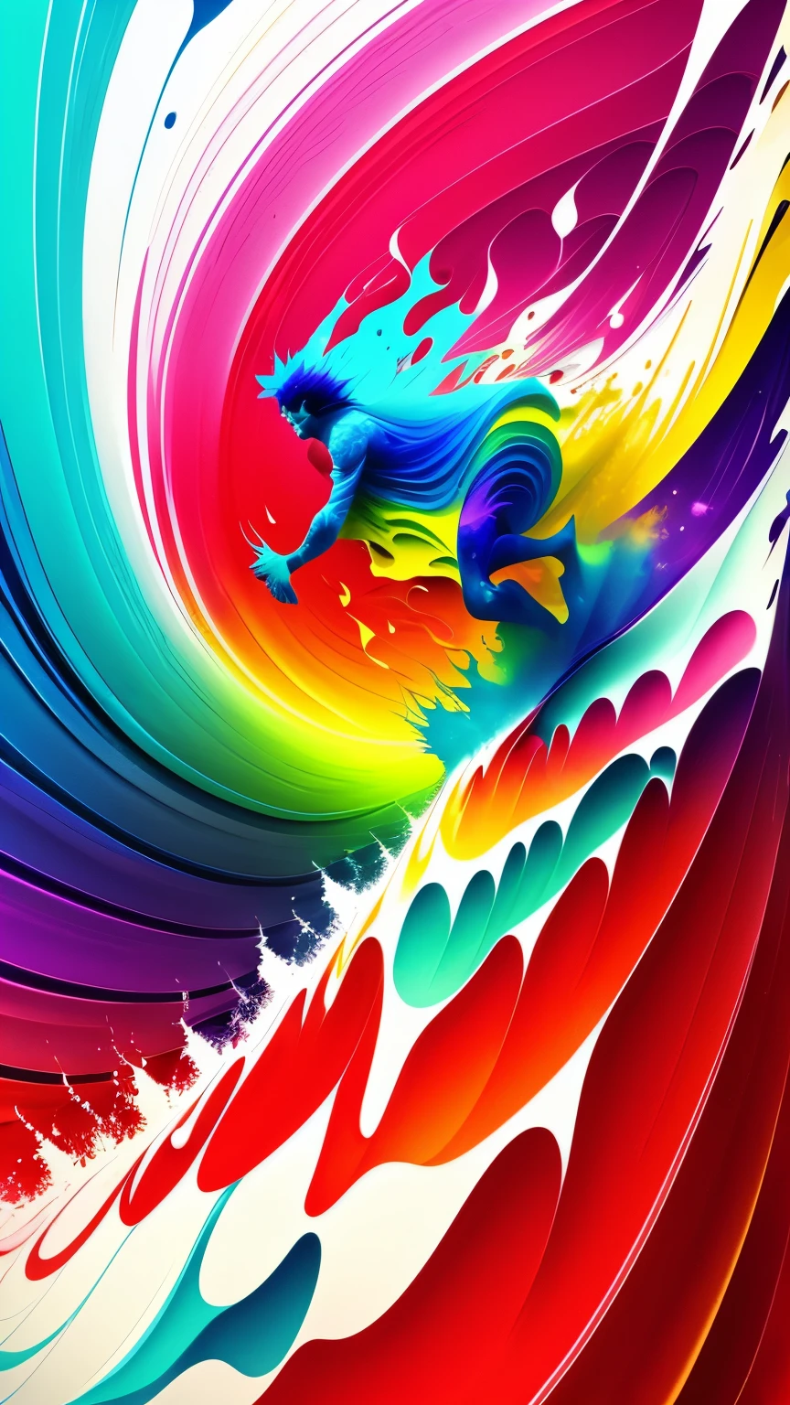 Colorful abstract paint art forming man surfing, Romantic lighting, wave, sub-surface Scatterring, Brightness, Underwater paint art awarded by Alberto Seveso