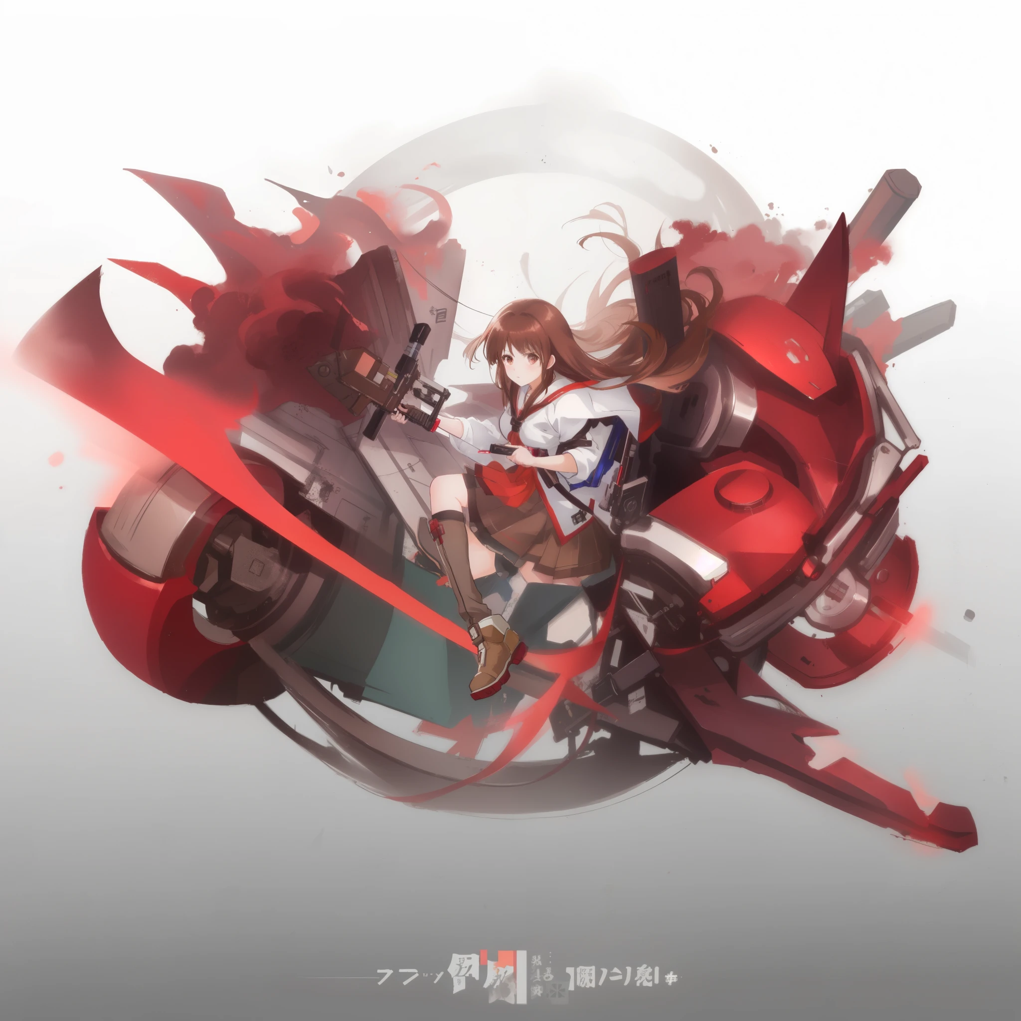 (brown hair swept bangs:1.3), anime girl with red hair and a gun in her hand, anime epic artwork, from arknights, digital art on pixiv, artgerm and atey ghailan, by Shitao, top rated on pixiv, kantai collection style, guilty gear art direction, by Jin Homura, best anime 4k konachan wallpaper, pixiv