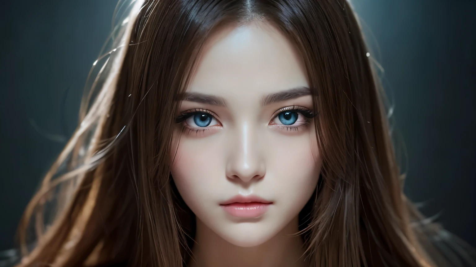 A realistic portrait of a mysterious and beautiful woman. She has striking, captivating eyes that seem to hold secrets. Her long, flowing hair cascades around her face, framing her delicate features. The background is slightly blurred to keep the focus on her enigmatic expression. The lighting is soft and highlights the contours of her face, adding to her allure and mystique. The overall mood is one of intrigue and elegance. anime style