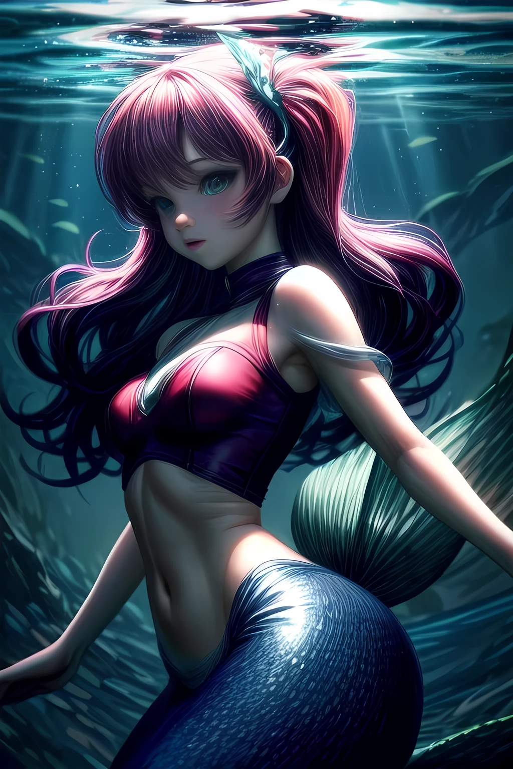 The Little Mermaid, under the sea, detailed tail, high-neck cropped tops