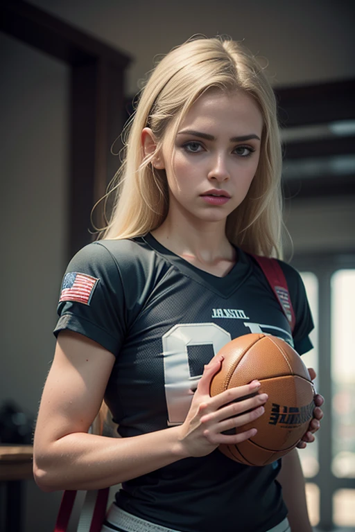 Funny looking girl dressed in American football clothes, casco, mirada intensa, Al estilo del realismo Charlie Bowater, alejandro burdisio, intense, alejandro averin, Symbolic Nabis, 8k 3d, Fun and sports, (((NSFW)))