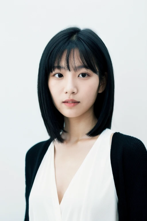 epic, portrait, Asian woman with black hair, front, white background