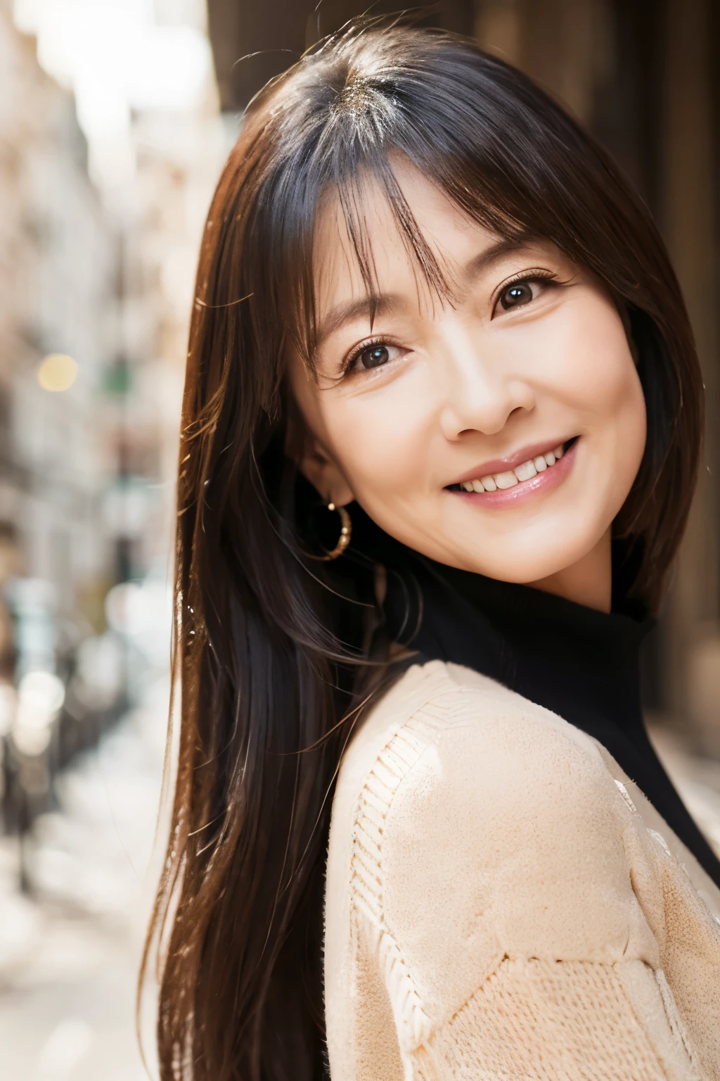 57 years old、smile、beautiful、Luxury clothing, elegant、Shining Eyes、stare、
