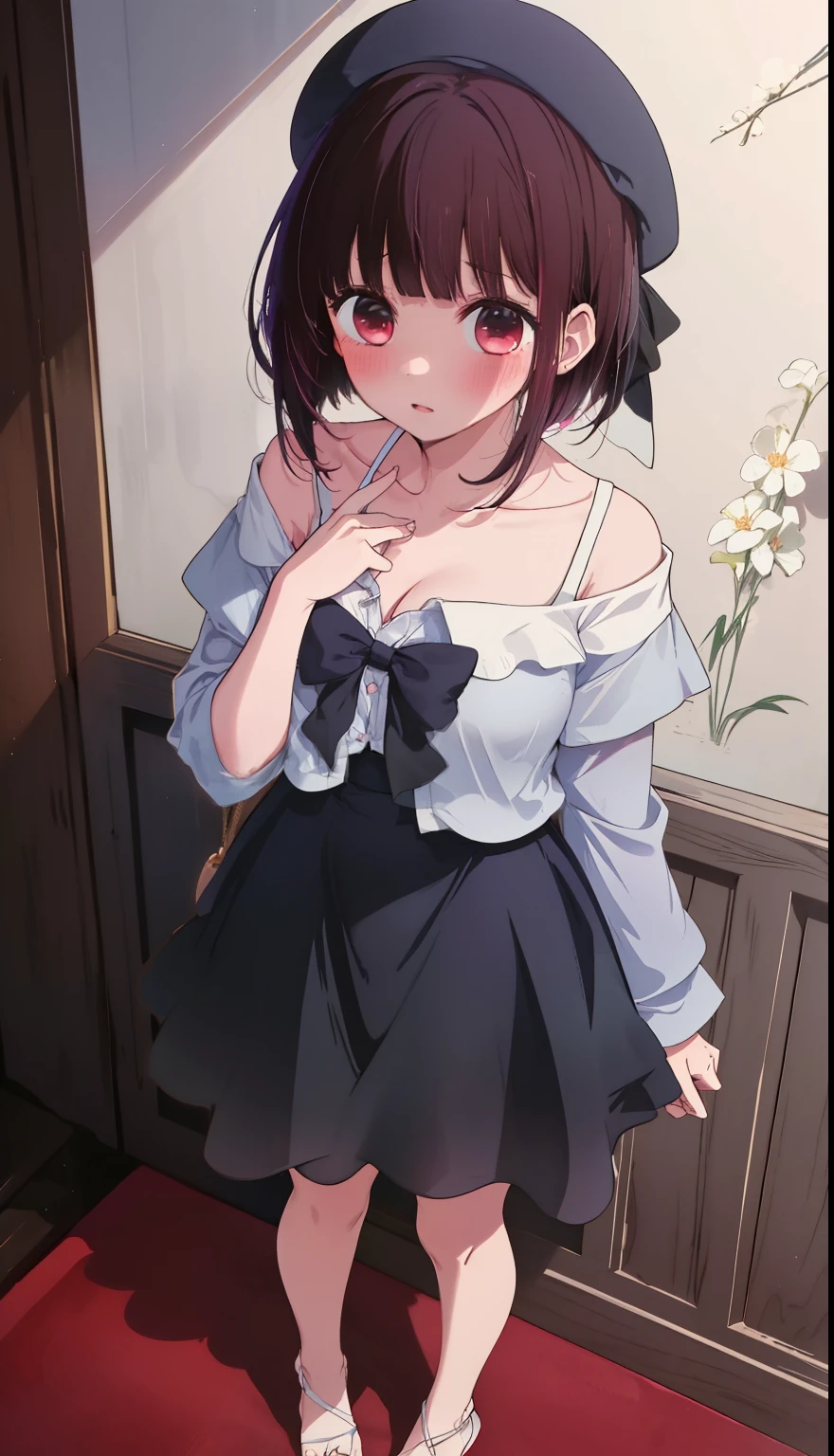One Girl、positive、Standing posture、Full body portrait、Black Hair、Medium Haircut、blush、Absolute area、No panties、No bra、barefoot、Light blue dress、Off-the-shoulder dress、(Very large breasts)、Cleavage、((Lesbians around the world))、masterpiece、(highest quality)、、White heel sandals、Shirt buttons fly off、Unbutton your shirt、Exposing the breasts、