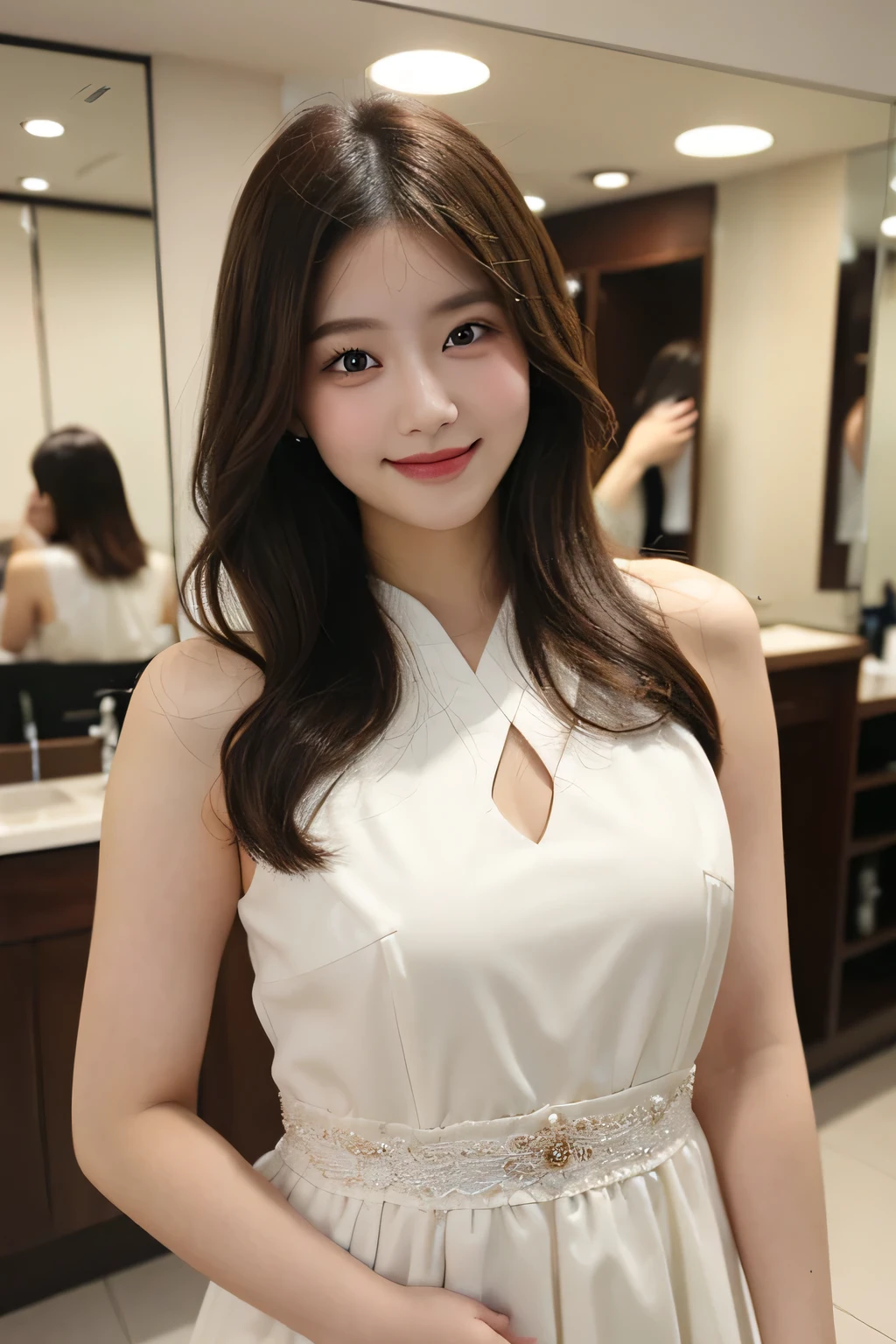 8k,high quality,high resolution,One woman,smile,(tall),whole body,young woman,Japanese,smile,Dress,Plump:1.7,Chubby woman:1.7,Beauty Salon,,