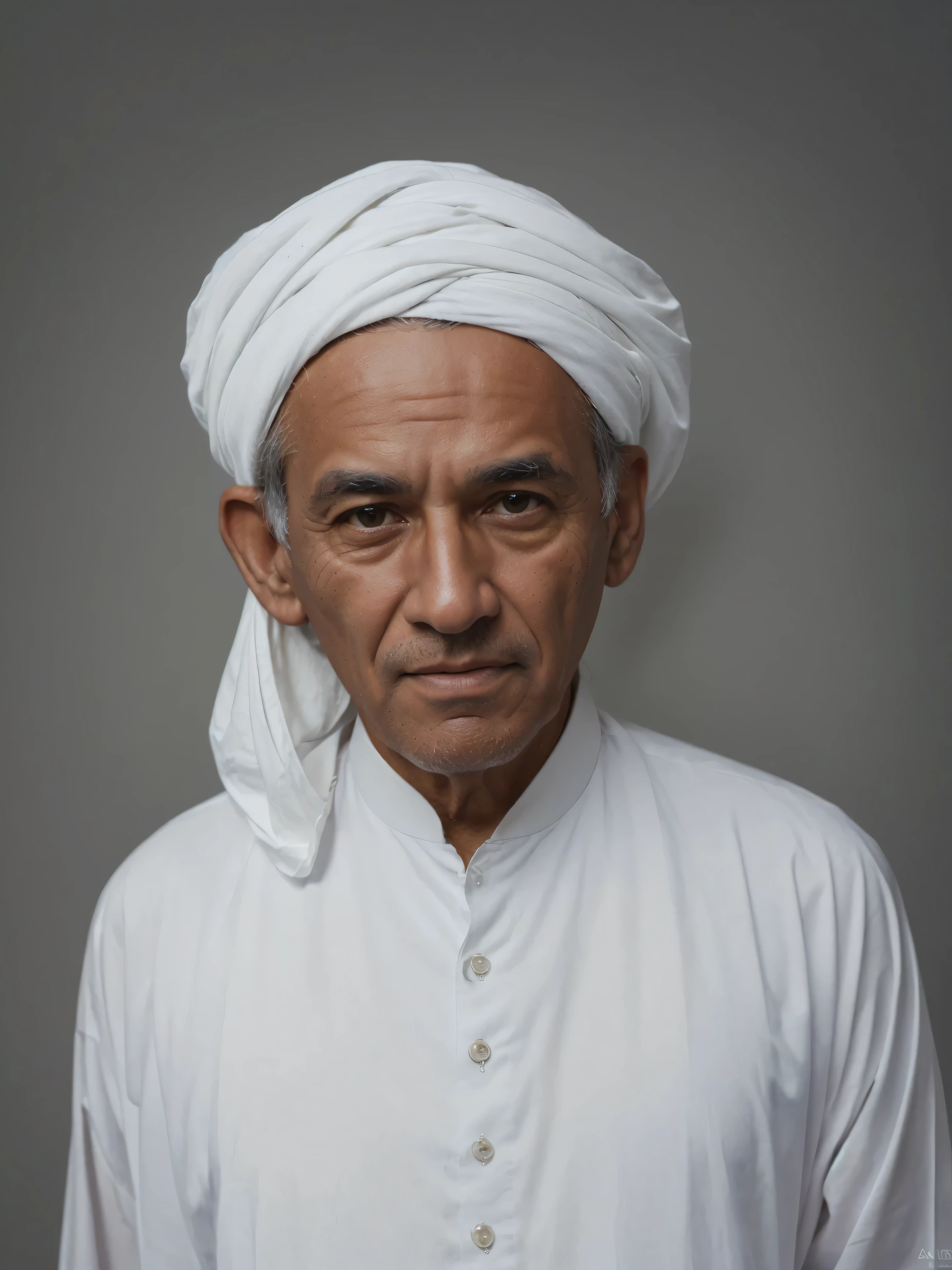 Make this photo look very realistic and detailed, arafed man in a white turban and white muslim clothes, 70 years old man,  portrait shot, color portrait, close portrait, portrait photo of an old man, portrait of a old, portrait of an old, portrait picture, very detailed potrait, realistic portrait photo, close up potrait, profile portrait, very detailed face, very realistic face, very perfected face, very detailed clothes, very realistic clothes, very perfected clothes