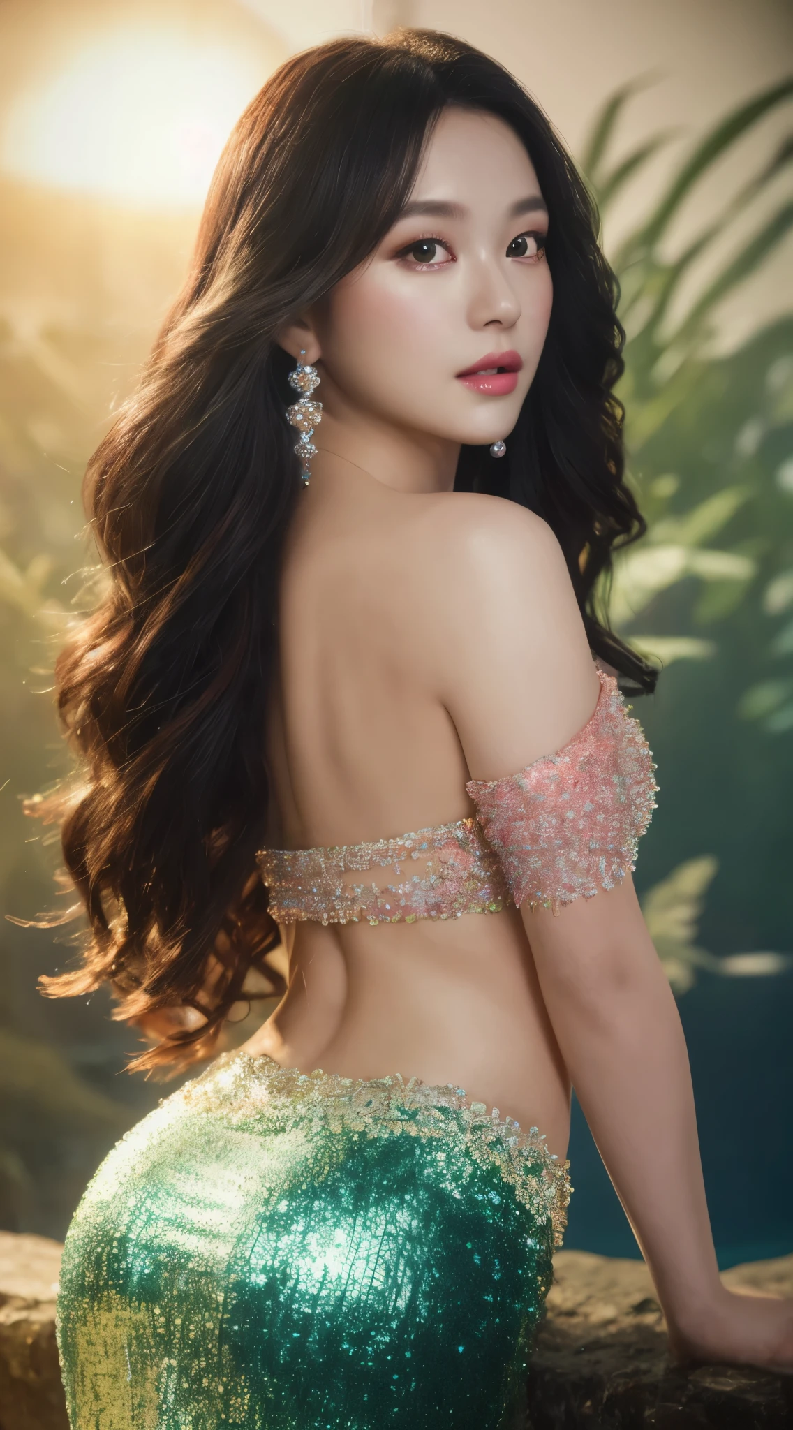 Mermaid princess, underwater, coral, pearl necklace, shimmering tail, mysterious eyes, dreamy lighting,illustration,ultra-detailed,(best quality,4k,8k,highres,masterpiece:1.2),realistic,studio lighting,physically-based rendering,extreme detail description,professional,vivid colors,portraits,sharp focus,bokeh,vivid colors,HDR,ultra-fine painting