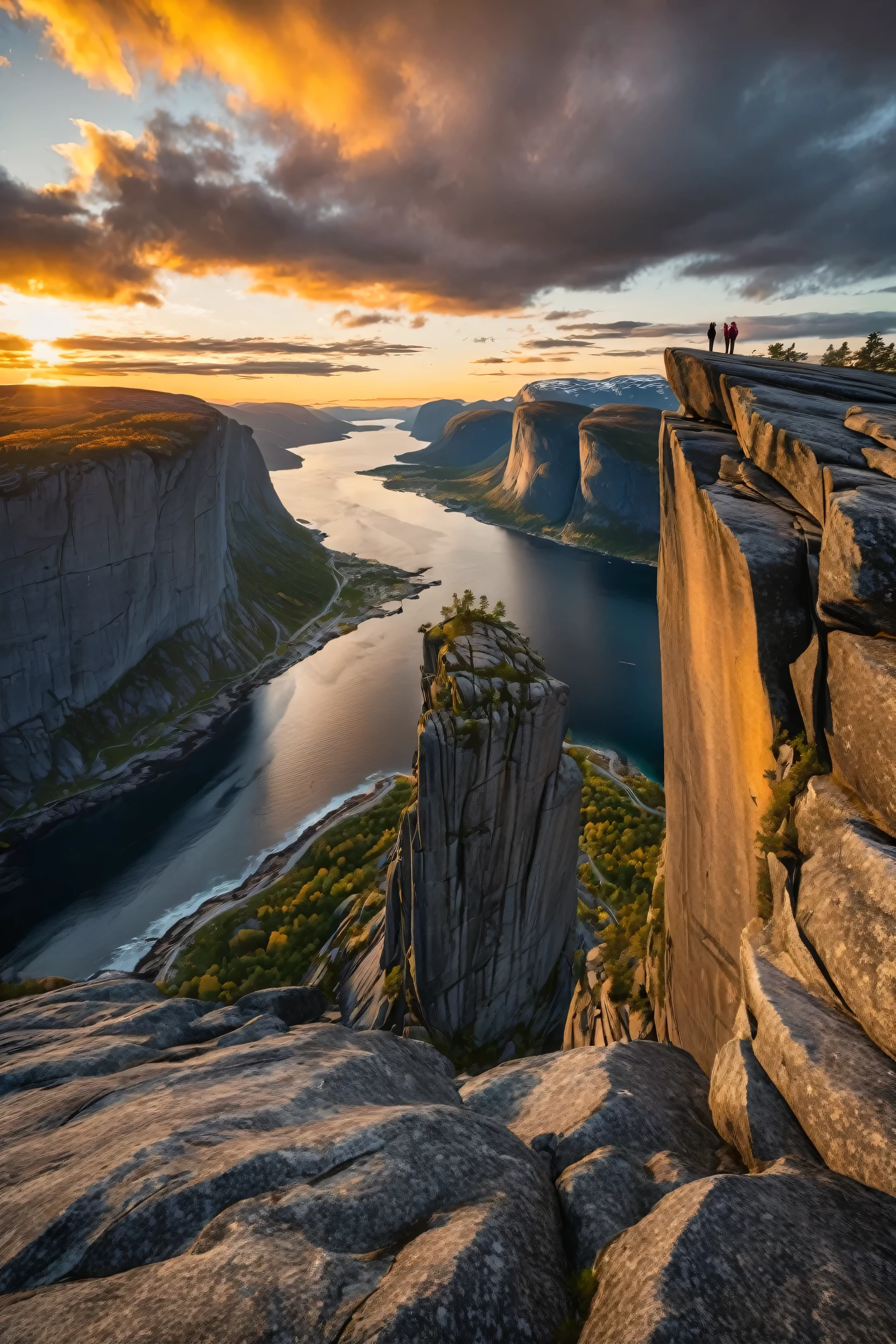 Landscape Photography,Norway,Pulpit Rock,Scene on the stone,Golden Hour,Sunset,Fire Cloud,HD,National Geographic Award-winning Photography,8K,