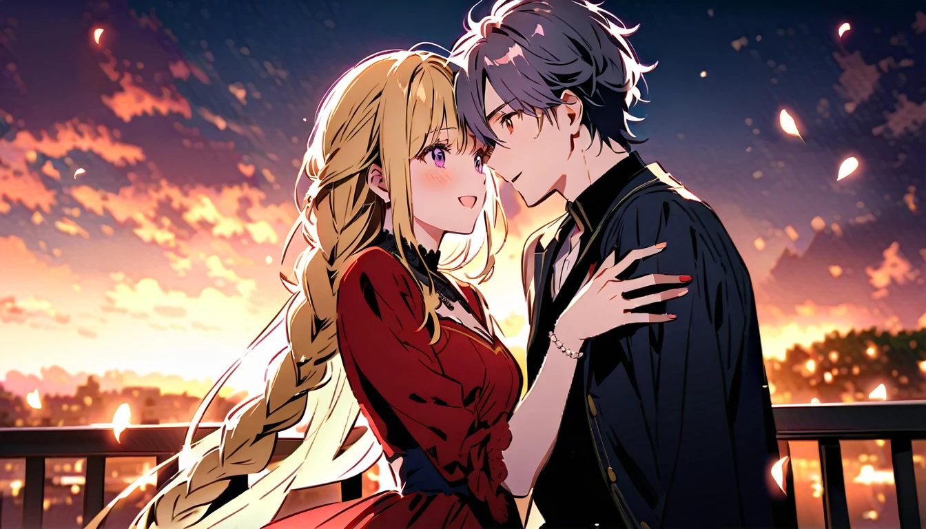 couple,couple\(adult,happy,female,princes,cute,kawaii,age of 20,long braid hair,blonde,eye color red,big eyes,wearing beautiful red dress\) AND couple\(adult,happy,male,prince,black hair,beautiful,age of 20,drown at sea\), BREAK ,background\(at chapel,happy wedding,many people\),quality\(8k,wallpaper of extremely detailed CG unit, ​masterpiece,hight resolution,top-quality,top-quality real texture skin,hyper realisitic,increase the resolution,RAW photos,best qualtiy,highly detailed,the wallpaper,cinematic lighting,ray trace,golden ratio\),landscape,[nsfw]