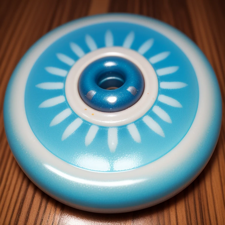 A translucent epoxy resin button with a smooth, polished surface and four evenly spaced round eyelets near the center. The button is a vibrant shade of blue and has a subtle swirl pattern.