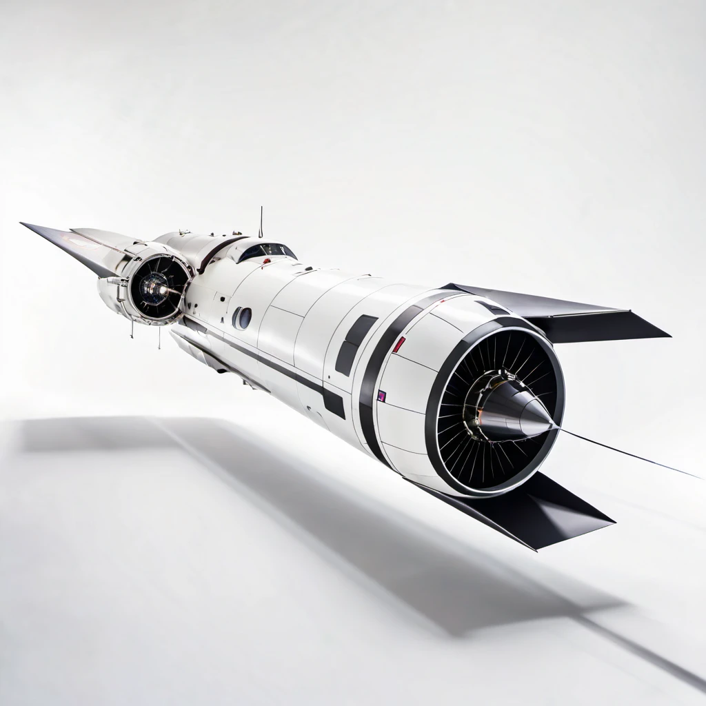 A Spacecraft with an elongated blurred effect to convey speed on a clean white background.