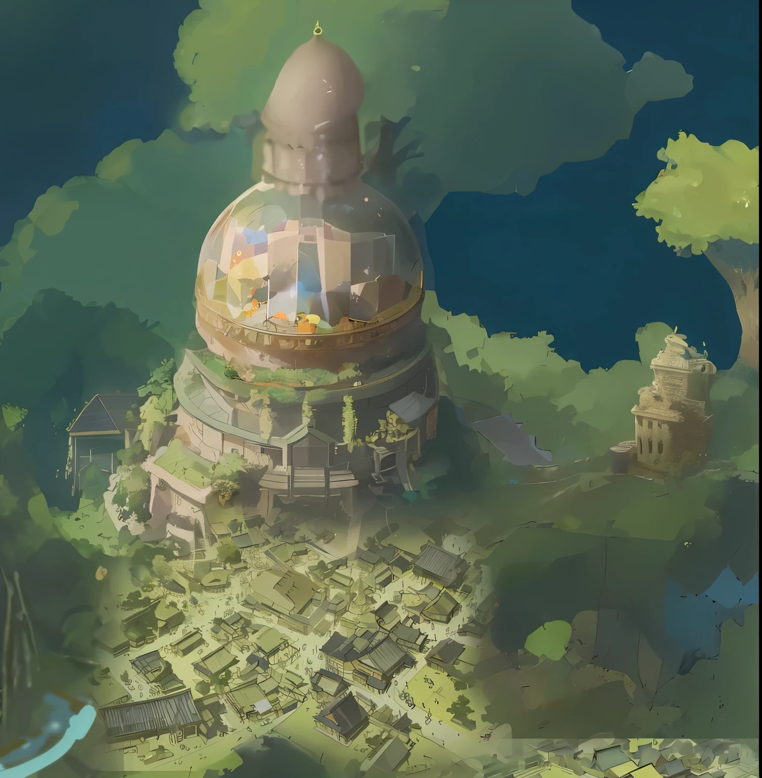 spiral tower, building, detailed, anime style