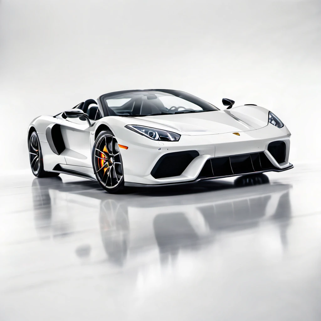 A sportcar with an elongated blurred effect to convey speed on a clean white background.