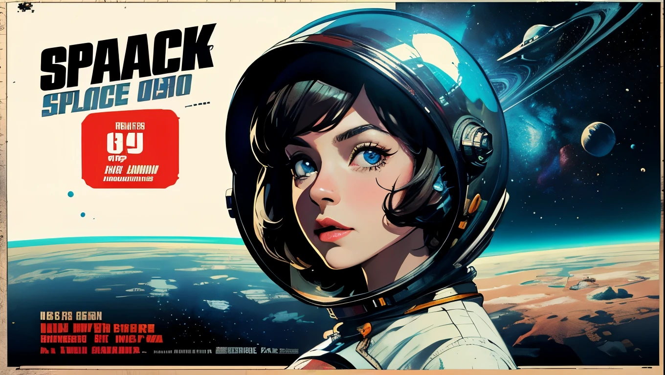 (masterpiece, highest quality), 8k wallpaper, very detailed, poster, vintage science fiction, 1960s,(((space thriller cinematic movie poster))), (bauhaus), shape,abstract, mid century modern, movie poster, vintage, Perfect Lady,anime,1970's,halftone,speech bubble