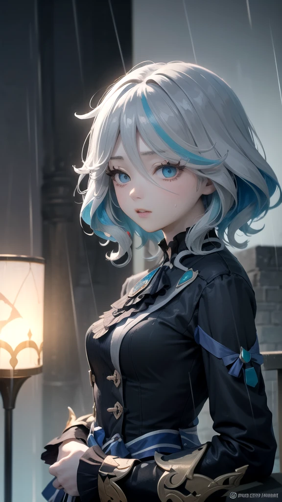 (High Detail:1.2) Anime Girl, (Cinematic Lighting, Delicate Colors), (Rain:1.2), Lighting Calm, Wind, Fog. Turquoise, delta tones. Discord Banner