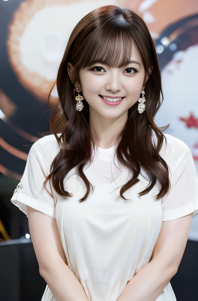 NSFW,highest quality,Ultra-high resolution,japanese news caster,Big Eyes,Beautiful Face,smile,ring,Earrings,looking at the camera,News program studio,Sit on a chair,Short sleeve,{{{Thighs}}},From below,Television shooting,