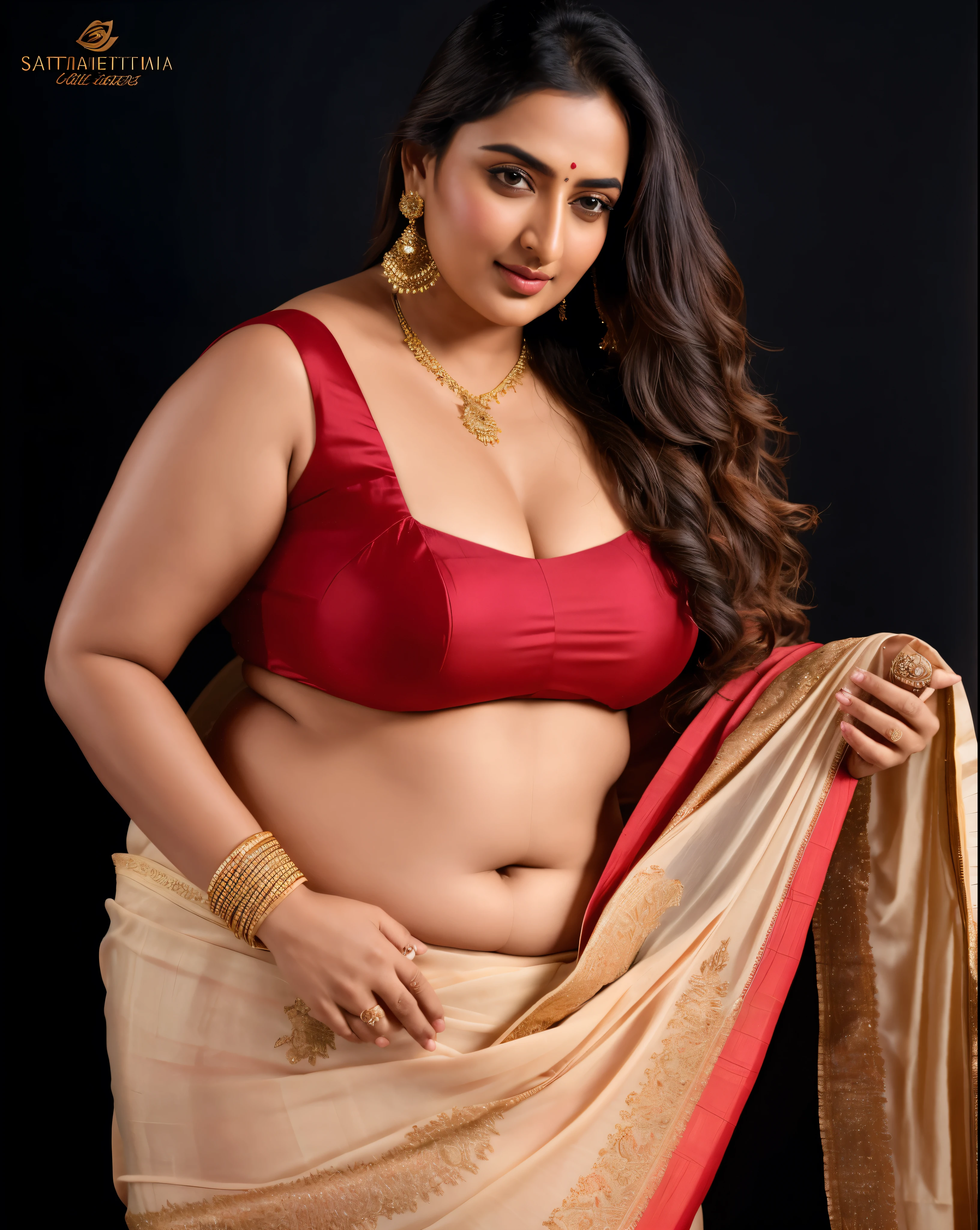 Foto RAW, photorealistic, photography, full body shot, master shot, perfect eyes, goddess like beauty, pierced eyes, perfect thick chubby mallu Desi aunty bhabhi, Wearing a Stanapatta, a chest-band.Saree model, model Photography, Indian saree shoot, Indian traditional wear advertising photography, traditional wear brand shoot, face of Indian actress Sonakshi Sinha, masterpiece, realistic, realism, incredible details,  pleasure, photorealism, detailed skin, skin pores, high contrast, photorealistic Artstation 8k HD digital art trend of high definition and detailed realistic skin texture, ultra detail, realistic skin texture, armature, best quality, ultra high definition, (photorealistic:1.4),, high resolution, detail, raw photo, sweat, Re sharp, by Lee Jefferies Nikon D850 Film Stock Photo 4 Kodak Portra 400 Camera F1.6 Lens Rich Color Ultra Real Realistic Realistic Textures Dramatic Lighting Unreal Engine Trending at Art Station Cinestill 800,(pele altamente detalhada: 1.2), 8k UHD, DSLR, soft-lighting, alta qualidade, grain of film, Fujifilm XT3,she didn't like to wear blouse or bra, she is happy to wear only saree, she hates blouse or bra, detailed hairy armpits, hyper realistic skin, skin pores, sweat, veins, 