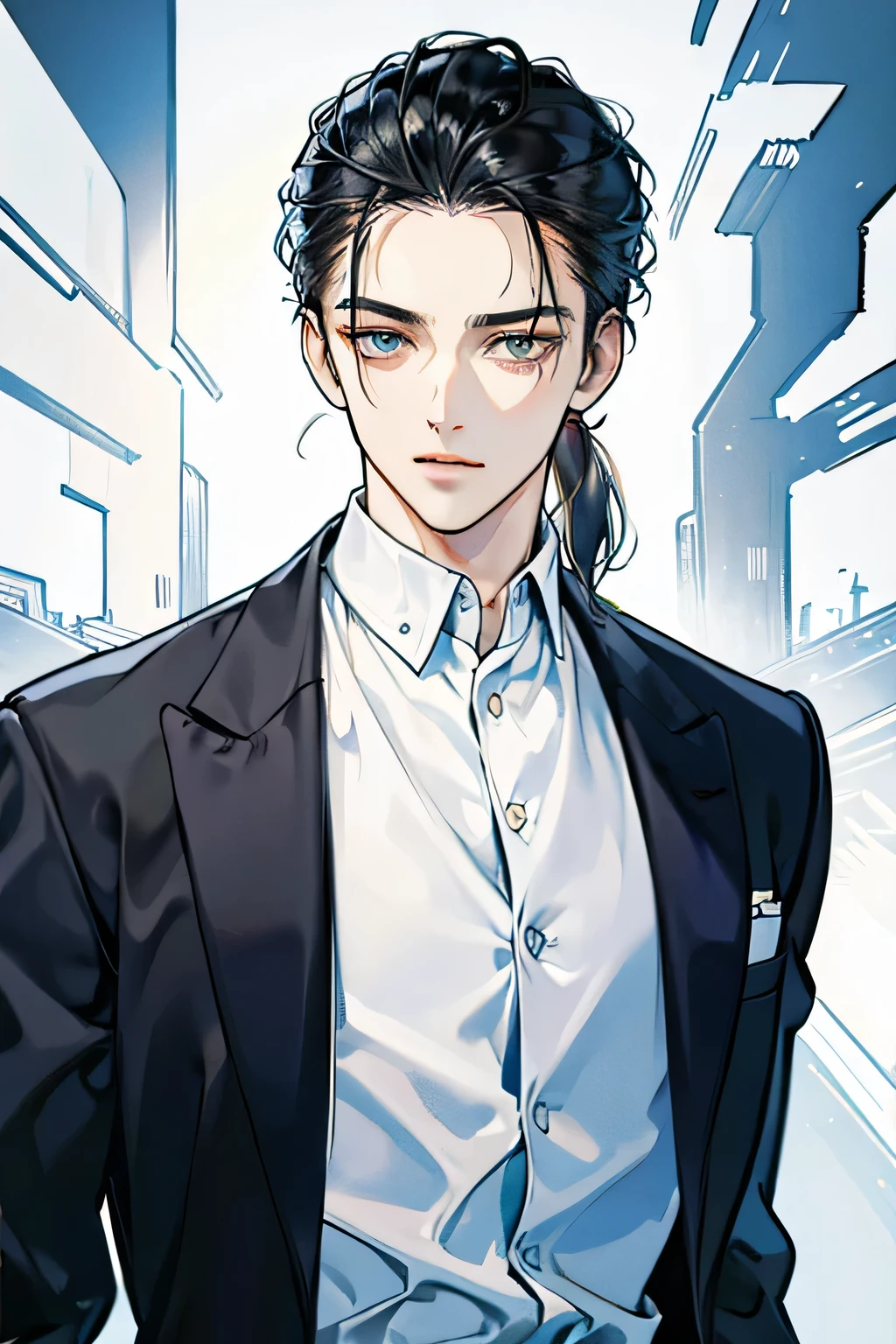 suit,slicked back hair,Facing forward,Handsome,cool,sanpaku