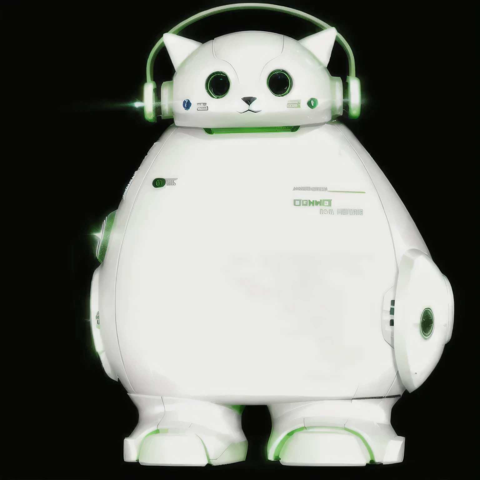 A future animal，The body is green，luminescent，，With headphones，Cute and adorable，Science Fiction，Futuristic