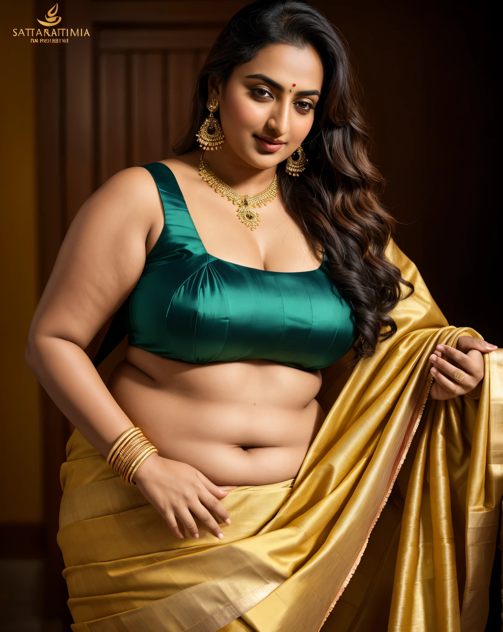 Foto RAW, photorealistic, photography, full body shot, master shot, perfect eyes, goddess like beauty, pierced eyes, perfect thick chubby mallu Desi aunty bhabhi, Wearing a Stanapatta, a chest-band.Saree model, model Photography, Indian saree shoot, Indian traditional wear advertising photography, traditional wear brand shoot, face of Indian actress Sonakshi Sinha, masterpiece, realistic, realism, incredible details,  pleasure, photorealism, detailed skin, skin pores, high contrast, photorealistic Artstation 8k HD digital art trend of high definition and detailed realistic skin texture, ultra detail, realistic skin texture, armature, best quality, ultra high definition, (photorealistic:1.4),, high resolution, detail, raw photo, sweat, Re sharp, by Lee Jefferies Nikon D850 Film Stock Photo 4 Kodak Portra 400 Camera F1.6 Lens Rich Color Ultra Real Realistic Realistic Textures Dramatic Lighting Unreal Engine Trending at Art Station Cinestill 800,(pele altamente detalhada: 1.2), 8k UHD, DSLR, soft-lighting, alta qualidade, grain of film, Fujifilm XT3,she didn't like to wear blouse or bra, she is happy to wear only saree, she hates blouse or bra, detailed hairy armpits, hyper realistic skin, skin pores, sweat, veins, 