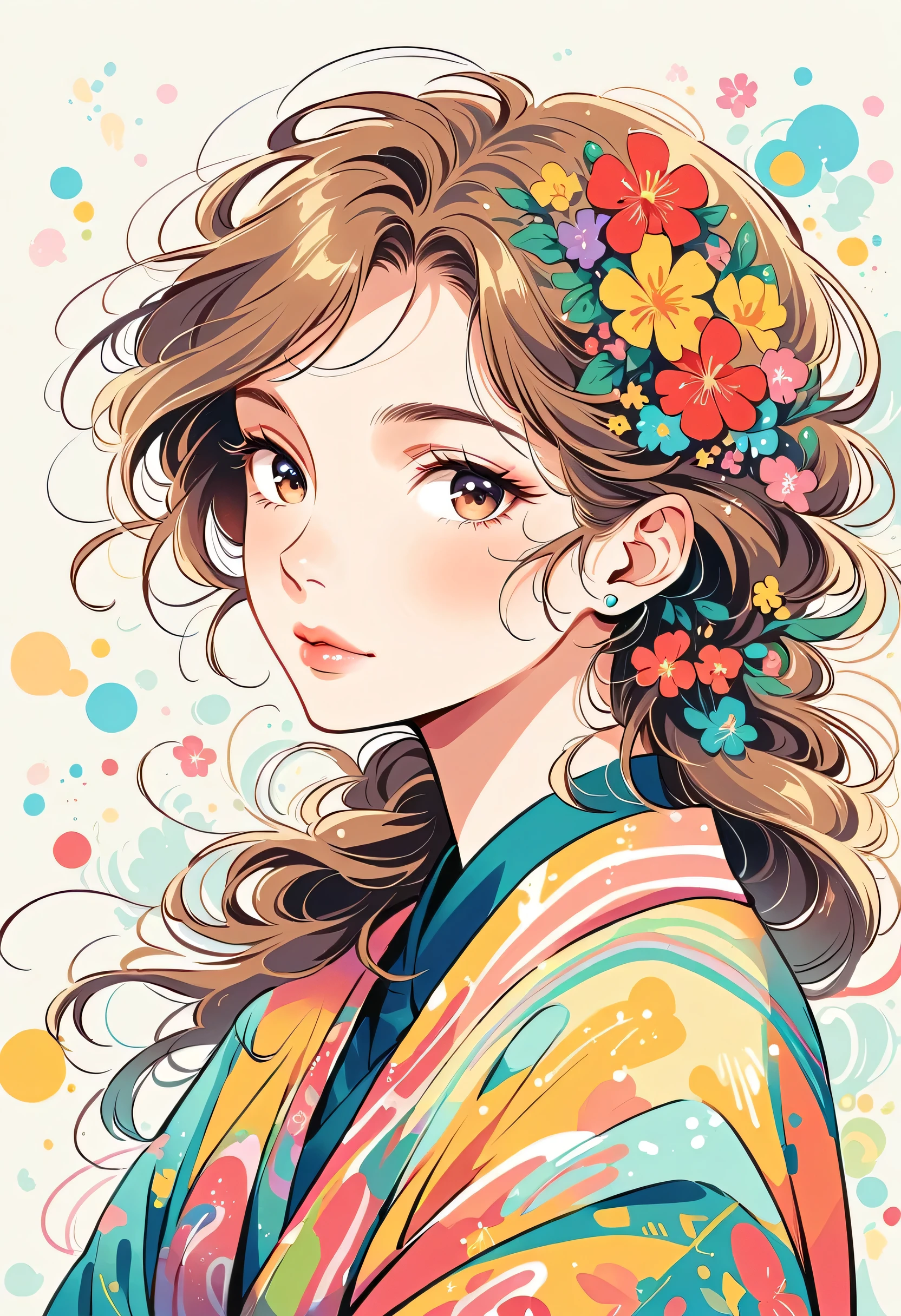 Mai Yoneyama Style、The most beautiful girl of all time、Lips in Love、Colorful flowers、Simple line initials、Abstract art、Urban Background