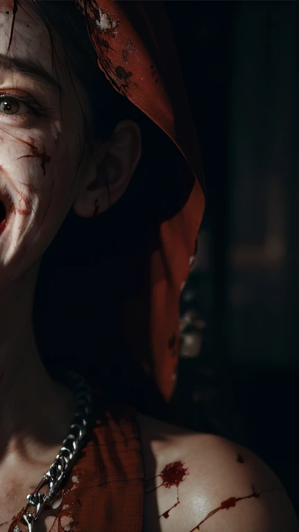 (RAW photo, best quality), (realistic, photo-realistic:1.3), extremely delicate and beautiful, Amazing, finely detail, masterpiece, ultra-detailed, highres,best illustration, best shadow,intricate,depth of field,horror,
terrifying ghost, (((laugh wildly:1.4))),((((dirty),sweat,blood,(multiple scars)))),(rusty iron chain:1.4),((dimly light:1.4)),
sharp focus, volumetric fog, 8k UHD, DSLR, high quality,( film grain:1.4), Fujifilm XT3,