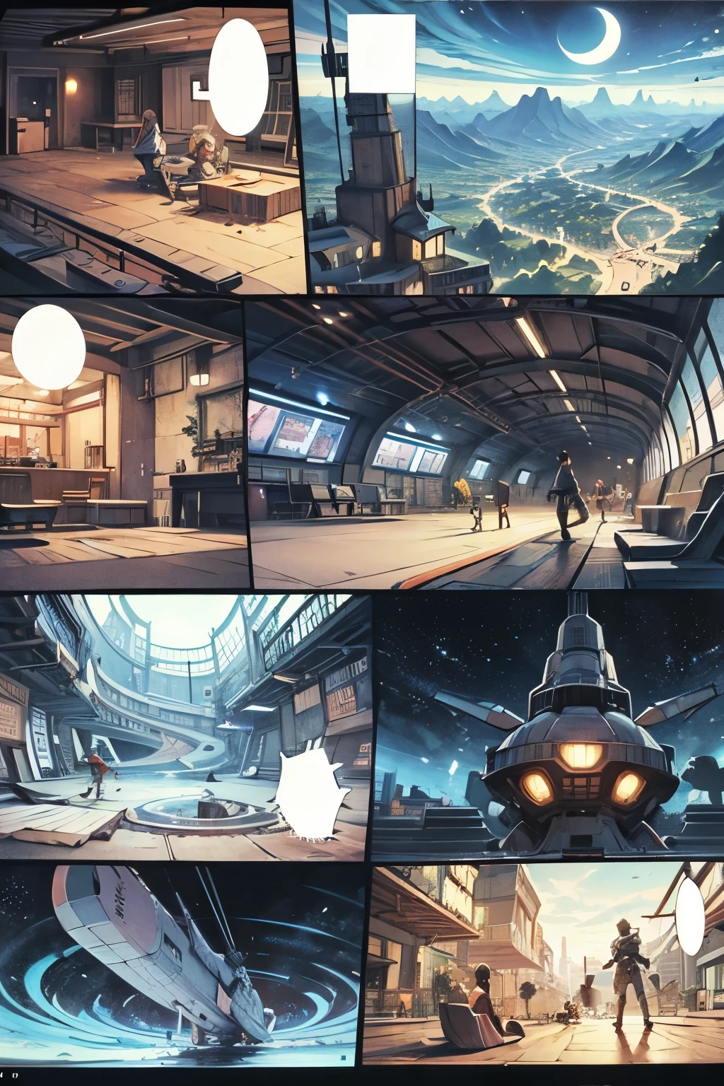 comics，Cartoon（4、5 or 6 tiles），Storyboard，masterpiece, 。Sudden，A spaceship falls from the sky，Fell in the middle of the road。 Enhance details