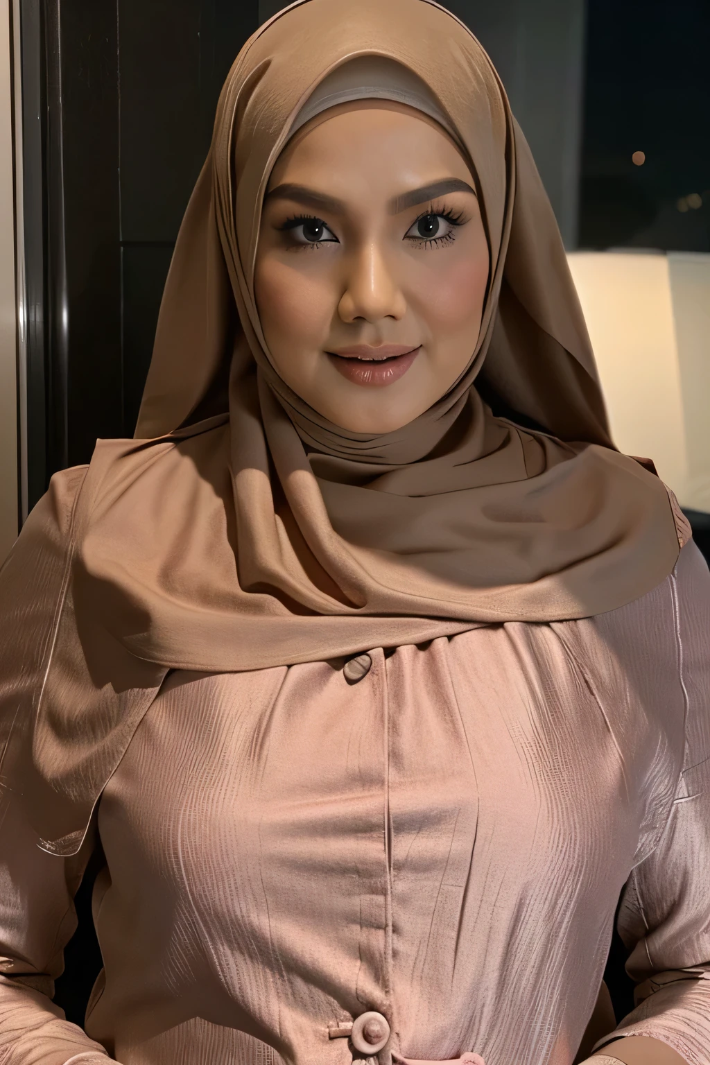 Hijab malay mature woman, Big  : 66.9, Gamis, Breast out from her clothes : 1.9, at doctor office, Dark light, at Nighttime