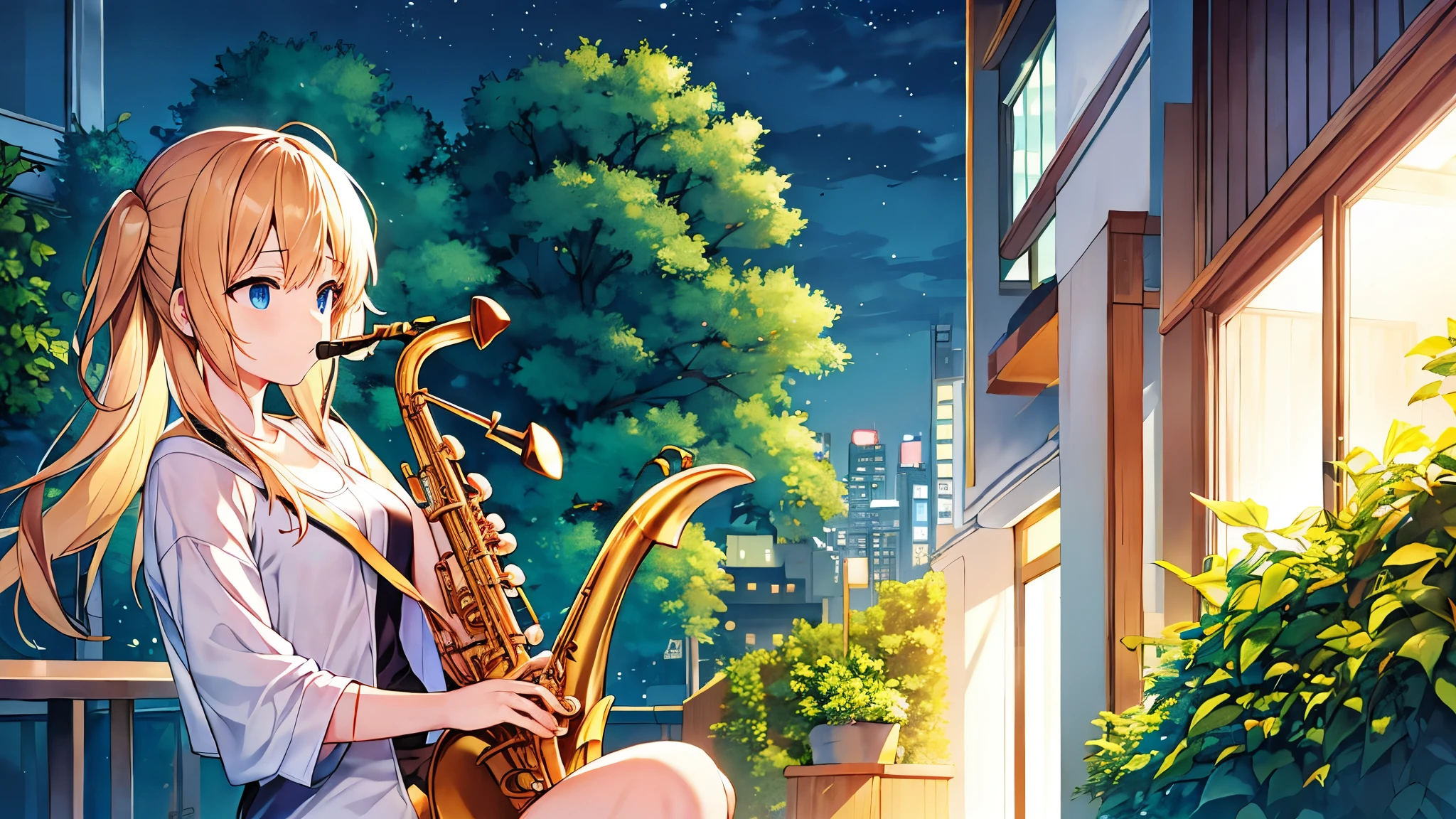 Lo-fi, saxophone, gentle, AOR, jazz , working, night seen