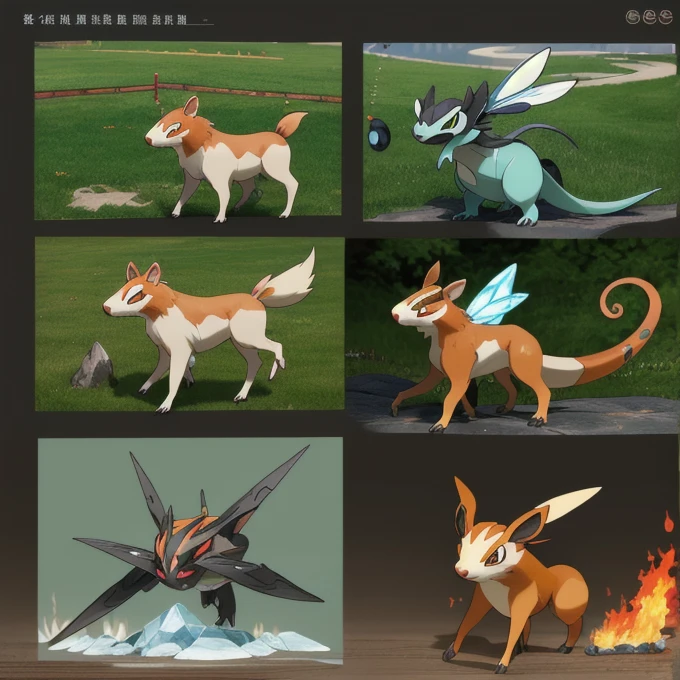 Display several different types of Pokemon characters in a row,Concept art by Adam Marcinski,multi-count trend,arts and crafts,Fox-like evolved Pokemon,new pokemon,Pokemon style,可愛Pokemon style,Similar to Pokemon,Concept Puzzle Pokemon, vyverns, Pokemon art style, Illustration pokemon, Attributes(Attributes:generally.flight.fire.overtake.Ability Water.insect.electricity.rock.Grass.phantom.ice.dragon.fistfight.evil.poison.steel.ground.Fairy.Star Crystal.無Attributes), New species Monster characters sprites set in pokemen style, 以Pokemon style設置的怪物角色精靈
玩具人物
有馬,Capybara,There are cats,personification(Beast ears, human body and beast tail)
\(Lovely,Kawaii),quality\(masterpiece,high resolution,top-quality,top-quality,提high resolution,RAW photos,Best quality,Very detailed\)
A few magic effects(fire球 水球)