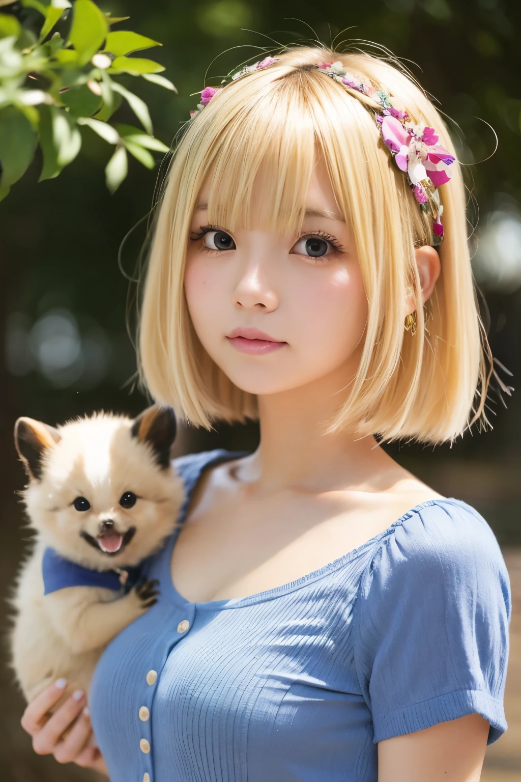 Blonde、Bob、Drooping eyes、Tanuki face、A naughty girl