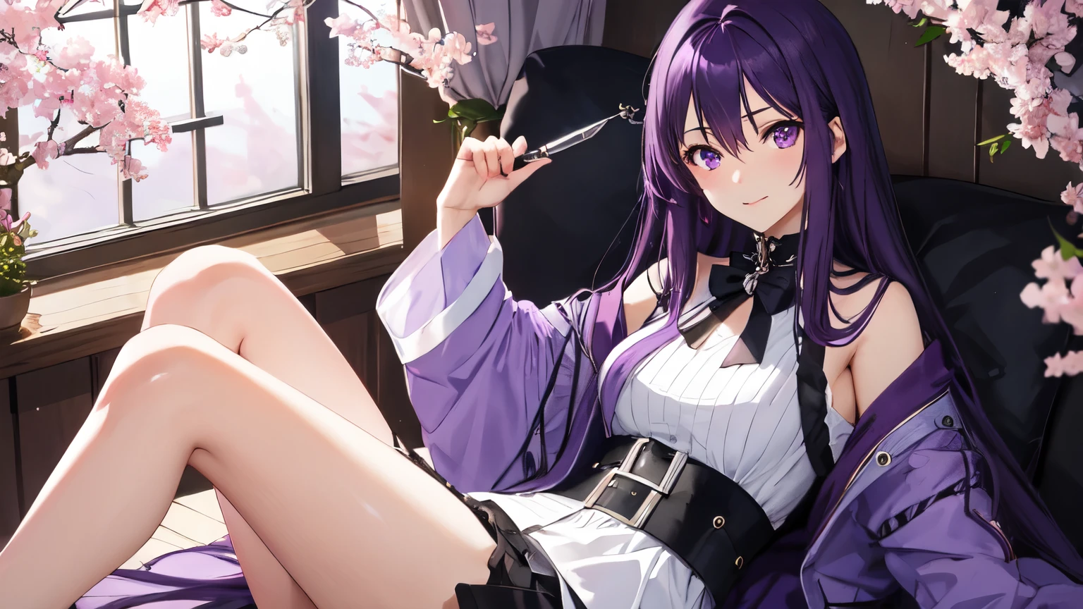 masterpiece, best quality, 1 Girl, Ma Kirito Sakura, purple hair, Purple Eyes