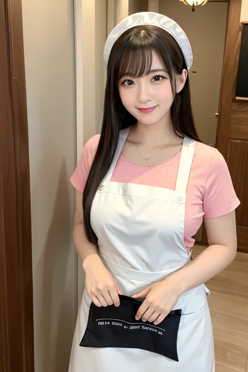 JPNIDOL, 1girl in, masutepiece, High quality, Looking at Viewer,bbw、small-breasted、entranceway、Wearing a sexy apron、meeting、house wife、mami,