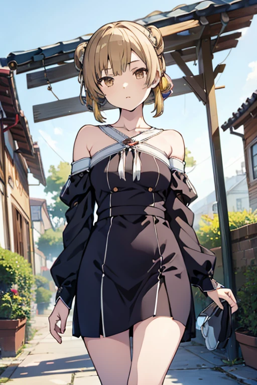 JPNIDOL, 1girl in, masutepiece, High quality, Looking at Viewer,bbw、small-breasted、entranceway、Wearing a off shoulder dresseeting、house wife、mami