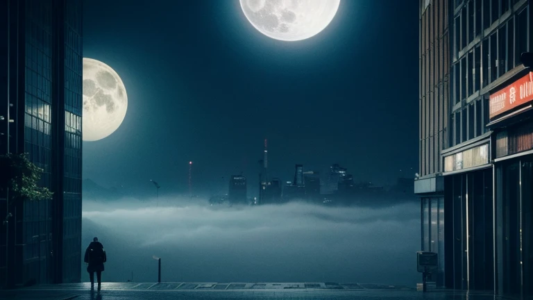Dark, hustle and bustle, full moon, no light, no person, mist, imaginary, Background image for sleep video