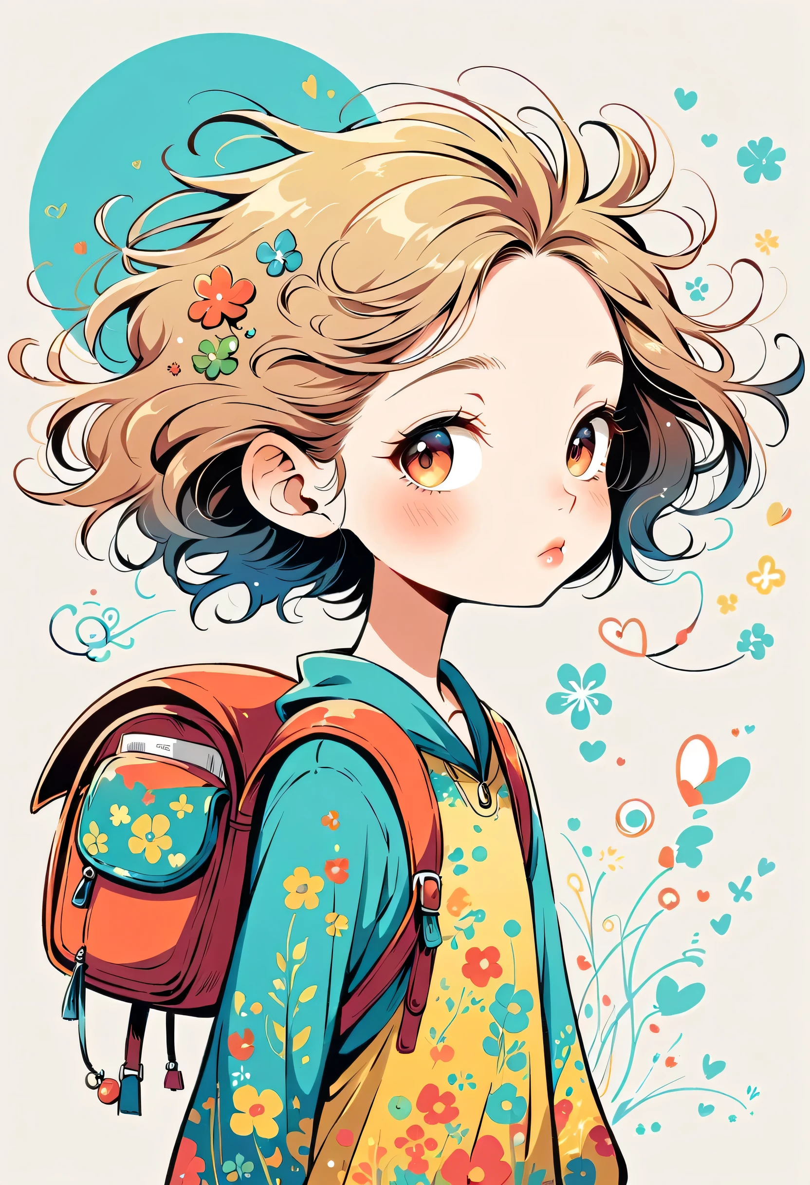 itabamoe style, Stylish design，Stylish fashion，My backpack is full of happy spring，Simple Line Initialism，Abstract art，Urban Background, (((The most beautiful girl))), Lips in Love
