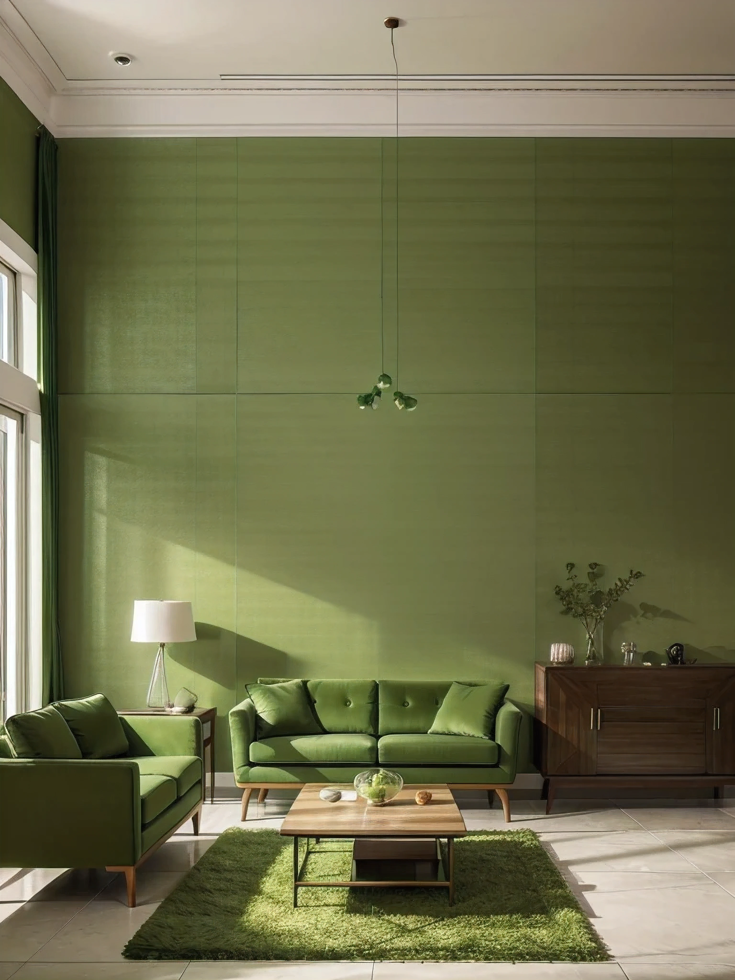 arafed living room with green furniture and a green rug, green theme, green color scheme, an elegant green, green and warm theme, monochromatic green, living room interior design, green colored theme, interior living room, popular interior design style, interior design living room, interior decoration, green hue, living room interior, chartreuse color scheme, home interior, loose tiles