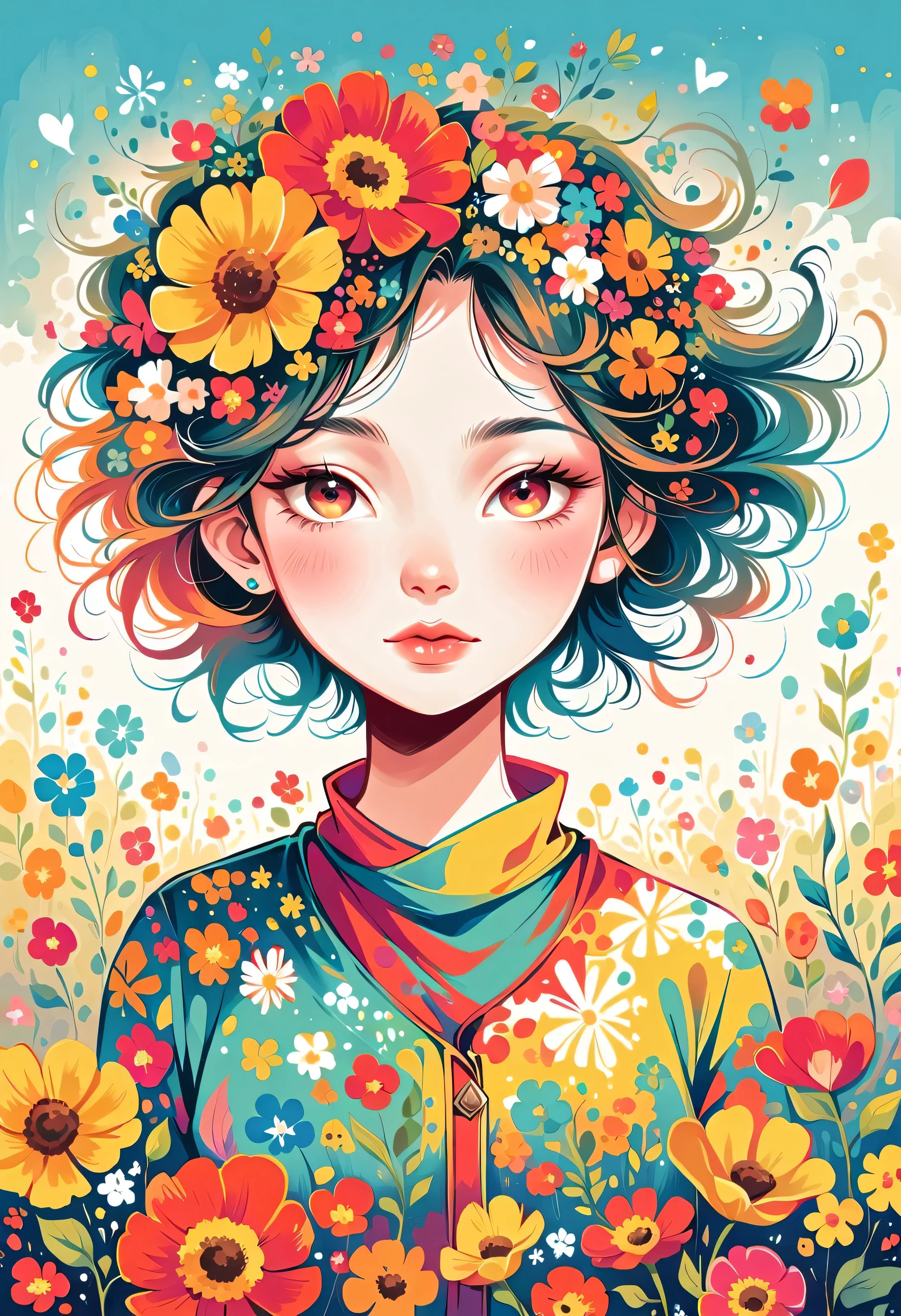 itabamoe style, Stylish design,Stylish fashion,colorful flowers,Simple Line Initialism,Abstract art,Urban Background, (((The most beautiful girl))), Lips in Love