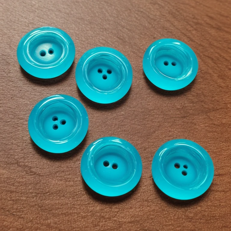 A translucent epoxy resin button with a smooth, polished surface and four evenly spaced round eyelets near the center. The button is a vibrant shade of blue and has a subtle swirl pattern.