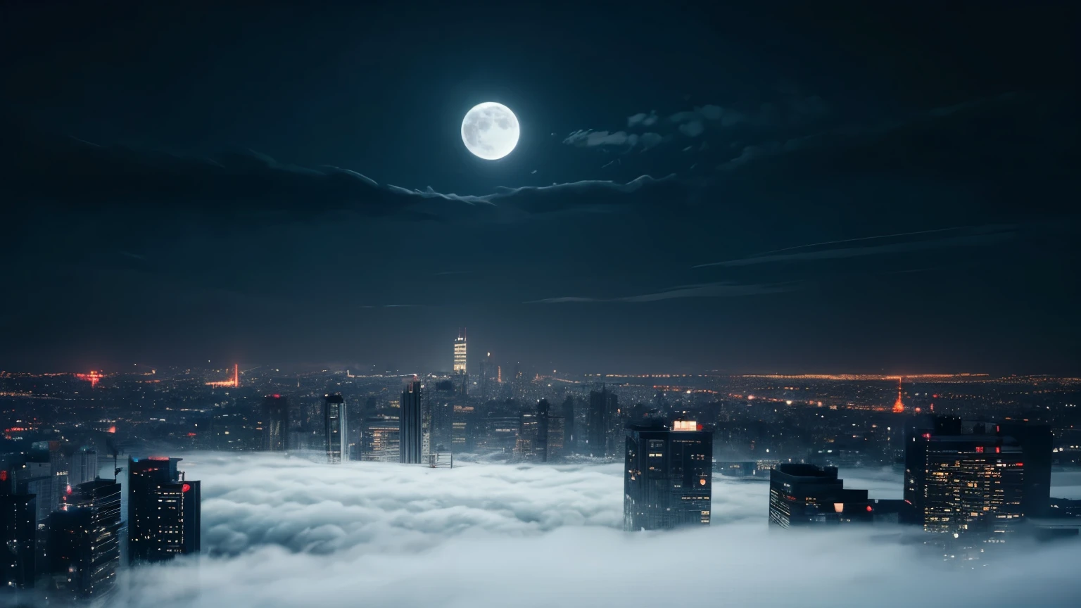 Dark, hustle and bustle, full moon, no light, no person, mist, imaginary, Background image for sleep video