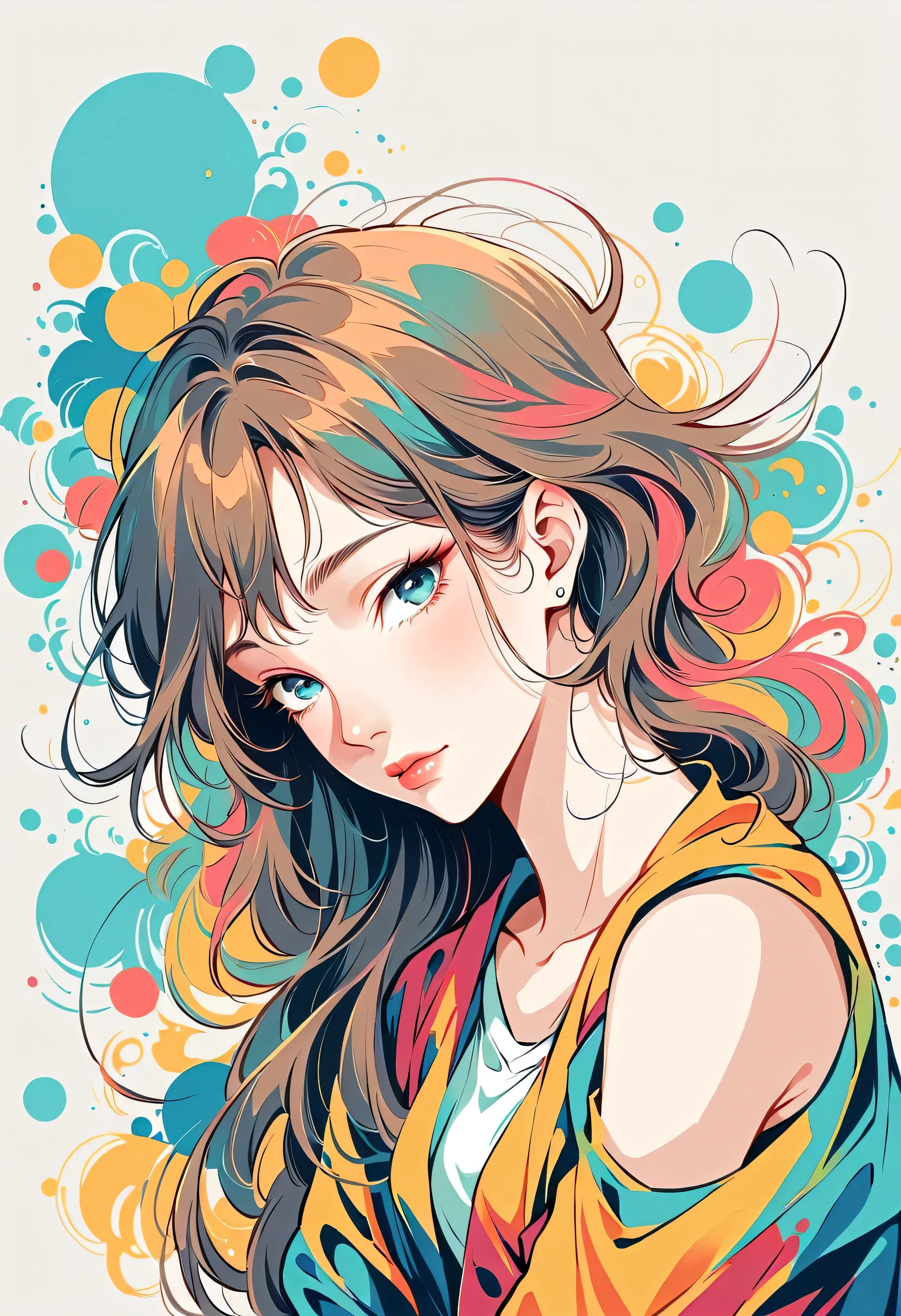 Watase Seizo style, Standing in front of a high wall,Simple Line Initialism,Abstract art,Urban Background, (((The most beautiful girl))), Lips in Love