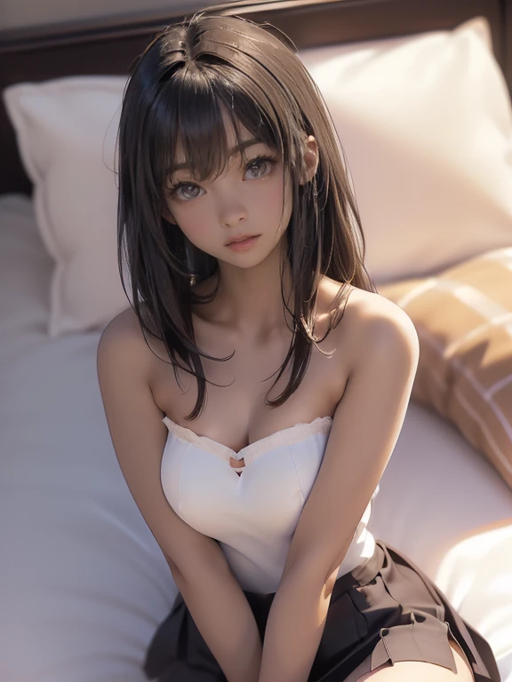 ((((Dark Skin、brown、Big Breasts))))、Blonde、masterpiece、One girl per photo、)((26-year-old girl、Sparkly Makeup、Mature face、Dark Skin))((Dark Skinの色、Realistic Skin、Dark Skin))((Shining Eyes))((Extremely Miniskirt、panties))(((Embarrassed face、Embarrassing)))(((Open your mouth、Open your lips)))((Long Hair、Elaborate hairstyles、Blonde))((Huge breasts、Narrow waist、Thin thighs、Long legs))((Dark Skin、色がDark Skin、Ultra-realistic))(((((On the bed、Lying on your back:1、sleep:1、Open your arms)))))((From above、Full Body Shot、Sexy thighs、boldly open your legs))((((Upper body naked、Nipples))))