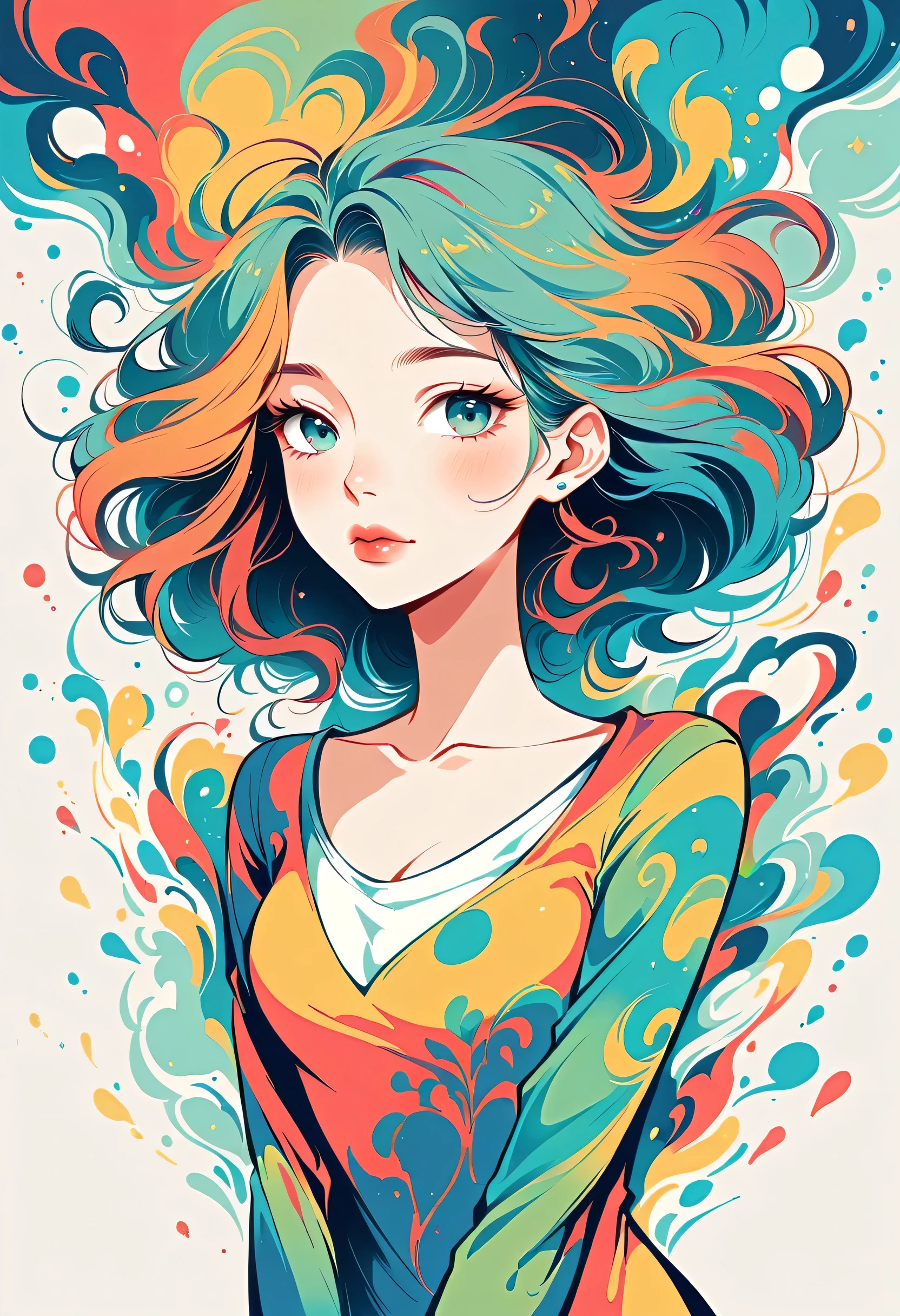 Watase Seizo style, Standing in front of a high wall,Simple Line Initialism,Abstract art,Urban Background, (((The most beautiful girl))), Lips in Love, skull fashion