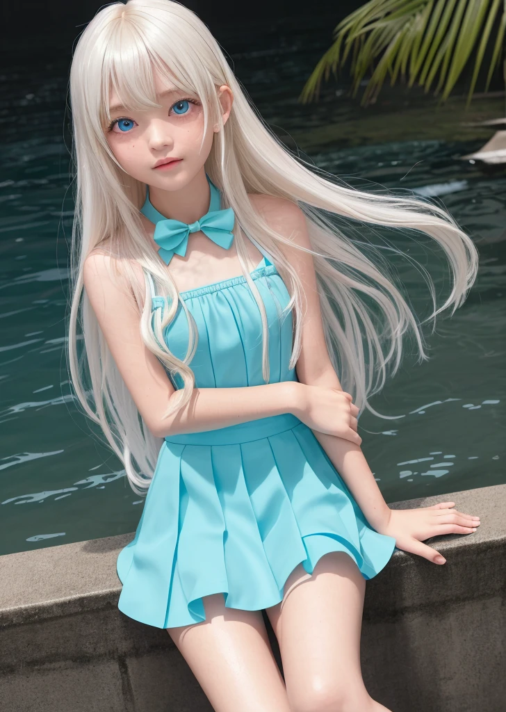 masterpiece, top-quality, 超A high resolution, \(Photorealsitic\), Symetrical,High Detail RAW Color Photo Professional Close Photo, (:\(extra detailed face: 1.2\): 0.1:0.9524), \(pureerosface_v1:0.8\), A half body, pores, Real Human Skin,nffsw,solofocus, Cute&Girly (idolmaster), a street、Evening glow、 Medium chest、White, beautiful shiny skin、The upper part of the body、(Glowing attractive big blue eyes)、Ribbon around the neck、Beautiful bangs、Very long straight platinum blonde alternate sea hair.Full raw Photograph.11 years old
lift up your skirt.Spread your leg.Swim. suit