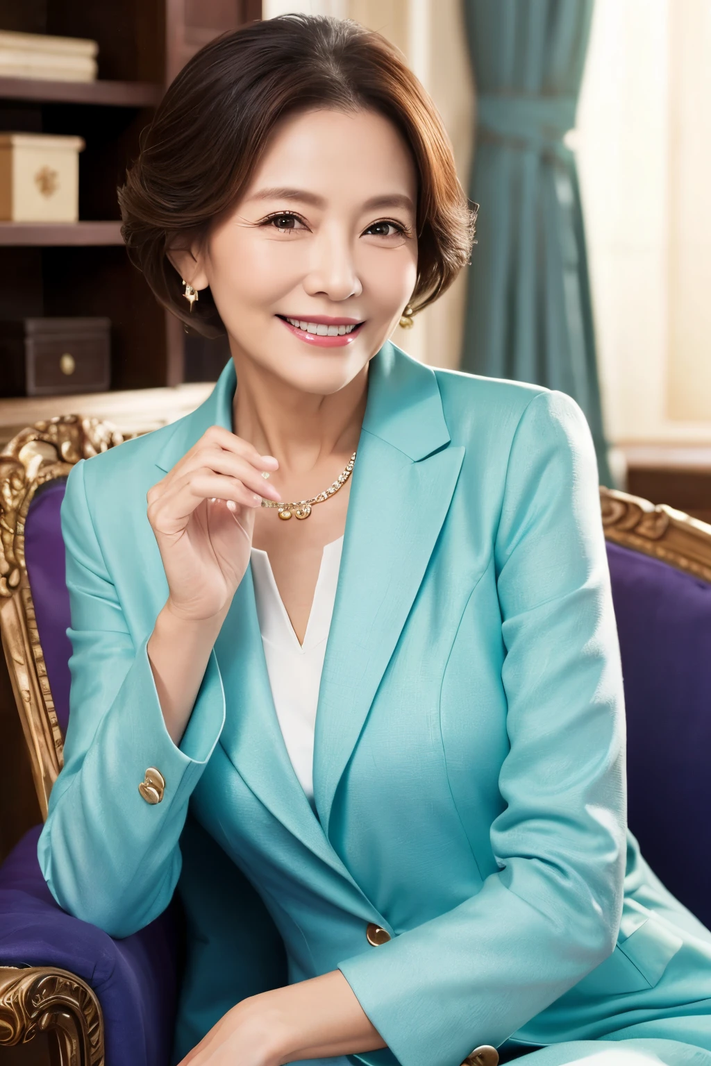 69 years old、smile、Your eyes are shining、beautiful、upper class、Luxury clothing、dignity、