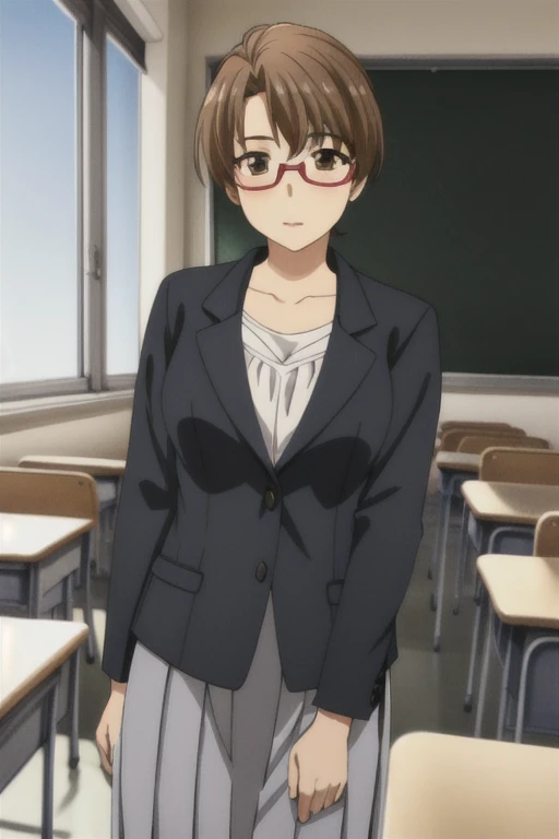 25-year-old woman, Mature Woman, ((In the classroom)), ((school uniform)), RAW Photos, (photoRealistic: 1.37, Realistic), Highly detailed synthetic CG 8K wallpaper, One girl, (((Perfect body: 1.1)), (Medium chest: 1.2), Looking at the audience, (((Straight from the front)))), (high qualityスキン:1.2, Shiny skin), 8K Ultra HD, Digital SLR, Soft lighting, high quality, Film Grain, Fujifilm XT3, ((whole body: 0.8)), (Professional Lighting:1.4) ,