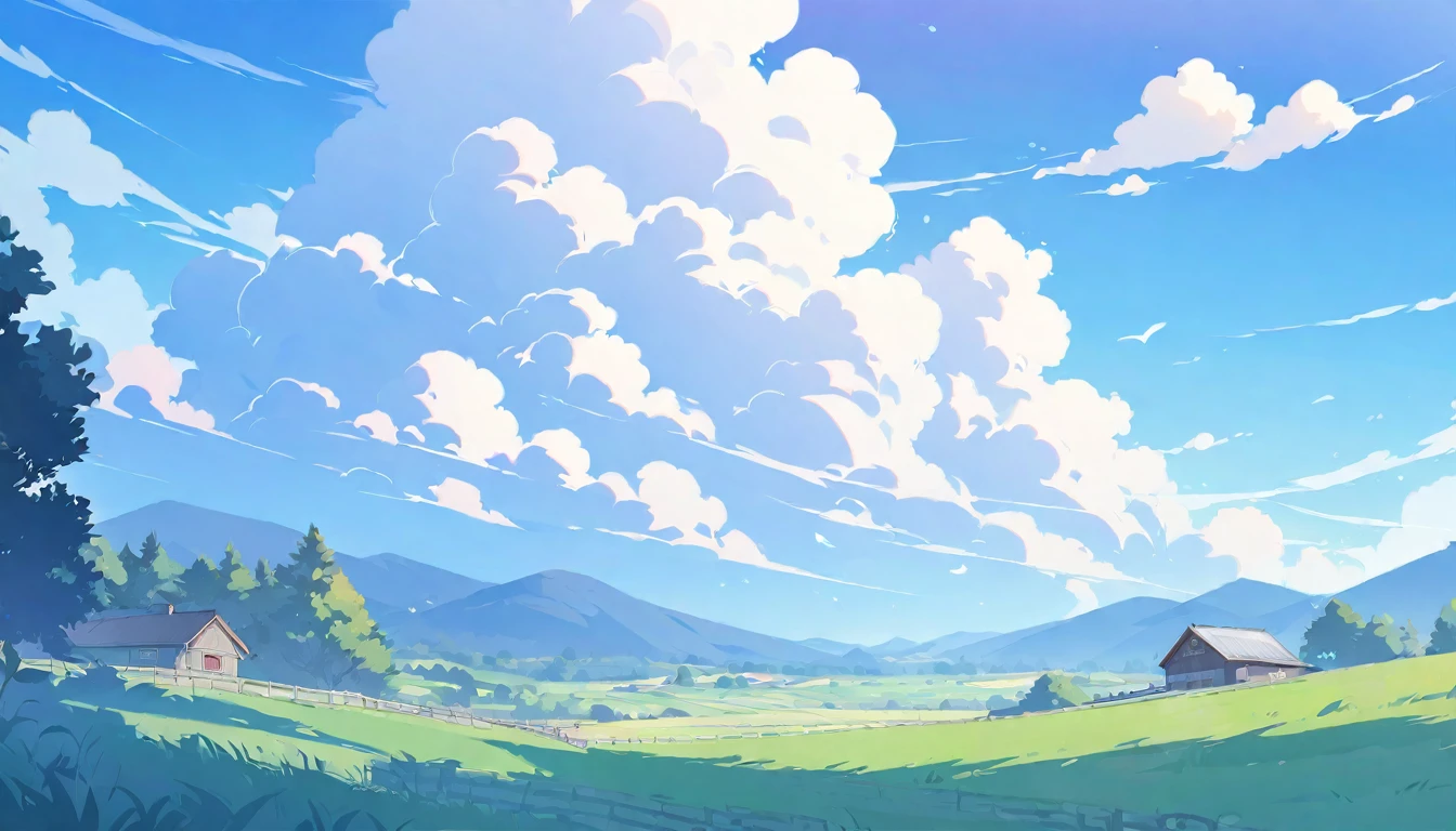 Summer rural landscape illustration blue sky