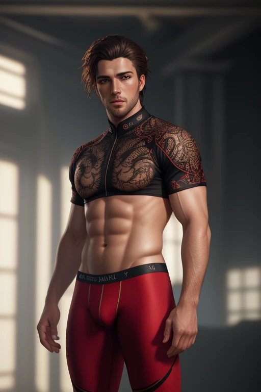 full body, ultra realistic, high definition, high quality, fractal translucent fantasy handsome hunky Jack Blaze in red underwear spandex, face frontal camera focus asymmetrical face details 
, trending on artstation, sharp focus, studio photo, intricate details, highly detailed, by greg rutkowski